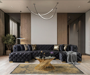 Empire Terra Black Velvet Double Chaise Sectional