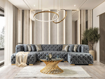 Empire Terra Gray Velvet Double Chaise Sectional