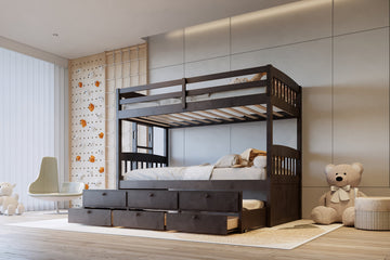 EMPIRE TWIN/TWIN Bunk Bed w/Twin Trundle + 3 Drawers Espresso