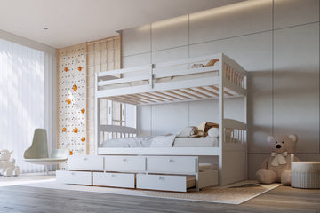EMPIRE TWIN/TWIN Bunk Bed w/Twin Trundle + 3 Drawers White