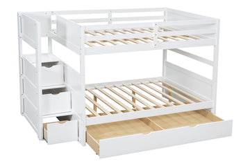 EMPIRE FULL/FULL Bunk Bed w/Twin Trundle + Staircase Storage