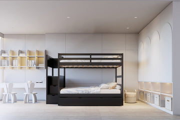 EMPIRE BLACK FULL/FULL Bunk Bed w/Twin Trundle + Staircase Storage