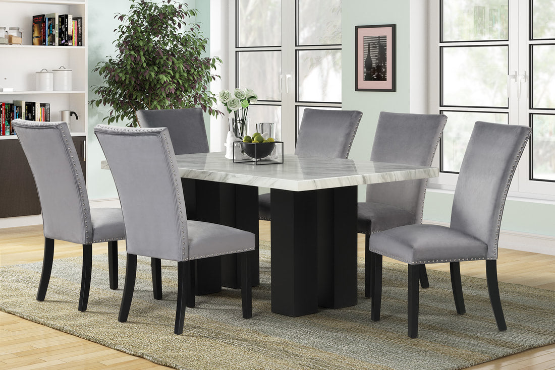 Empire 1220 Gray - Faux Marble 7pc Dining Set