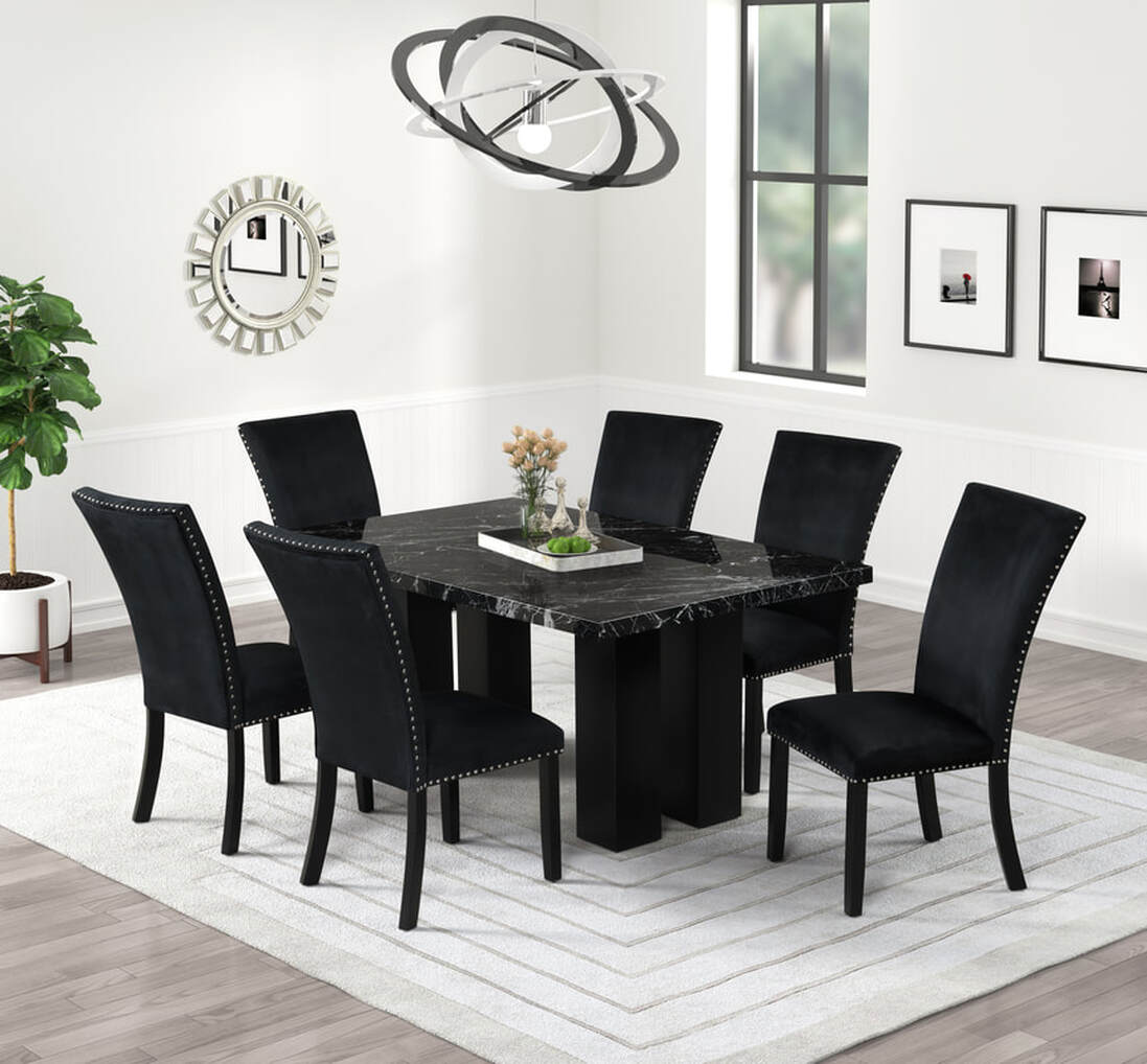Empire 1220 Onyx - Faux Marble 7pc Dining Set