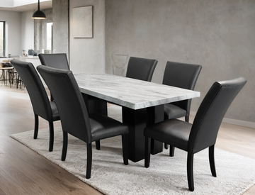 Empire 1220 Pu Leather Black - Faux Marble 7pc Dining Set