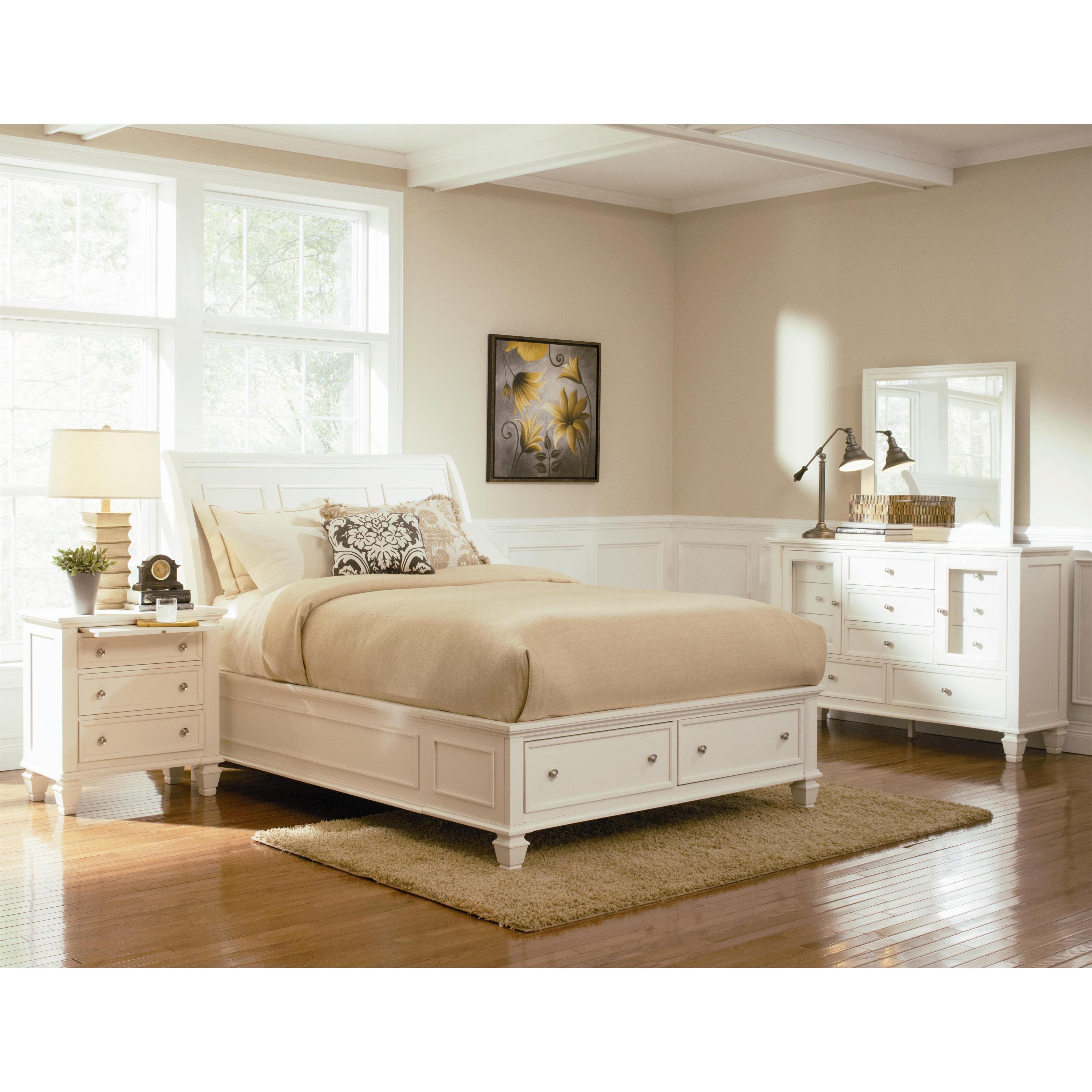  Size_Queen  -- Sandy Beach 201309Q Wood Queen Storage Panel Bed - Cream White IMAGE 3