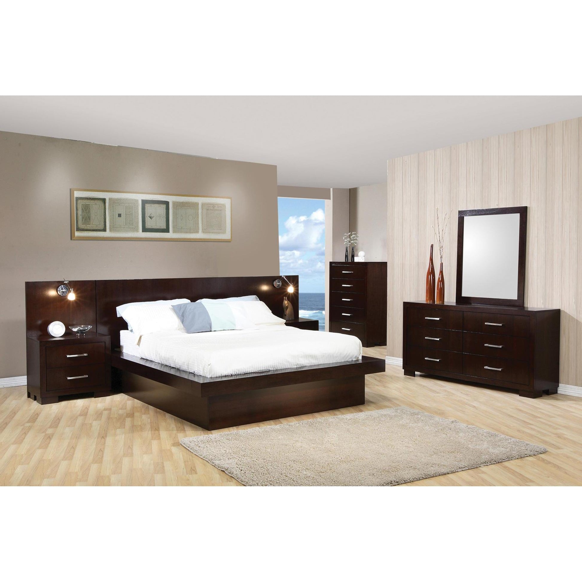  Size_Queen  -- Jessica 200711Q Wood Queen LED Panel Bed - Cappuccino IMAGE 2