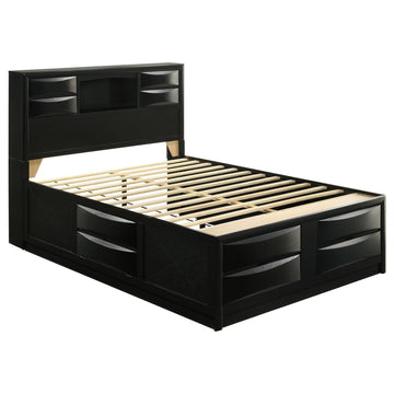  Size_Queen -- Briana 202701Q Wood Queen Storage Bookcase Bed - Black IMAGE 1