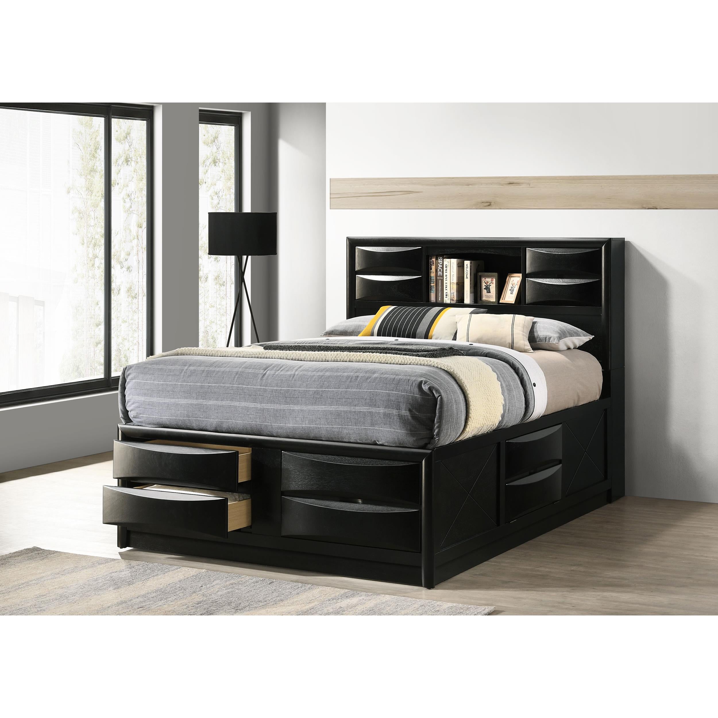  Size_Queen  -- Briana 202701Q Wood Queen Storage Bookcase Bed - Black IMAGE 6
