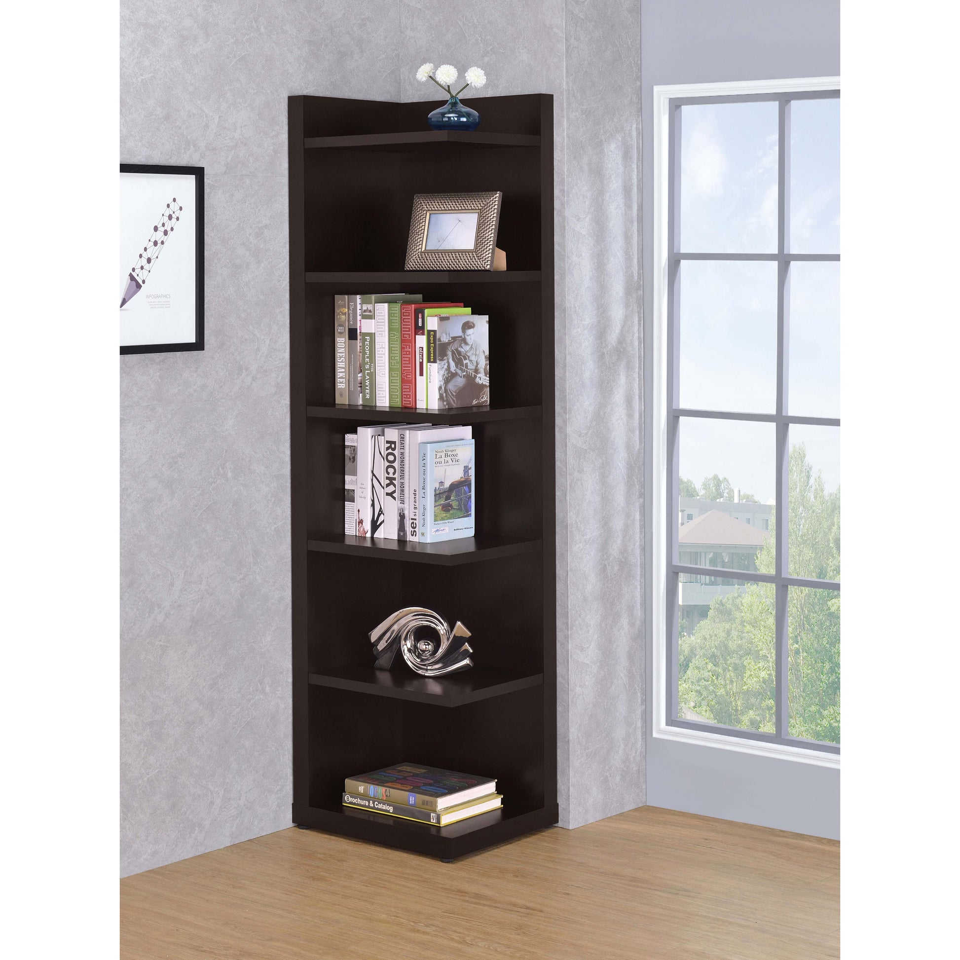  Coaster Furniture Alder 800270 71-inch 6-shelf Corner Bookcase - Cappuccino IMAGE 7