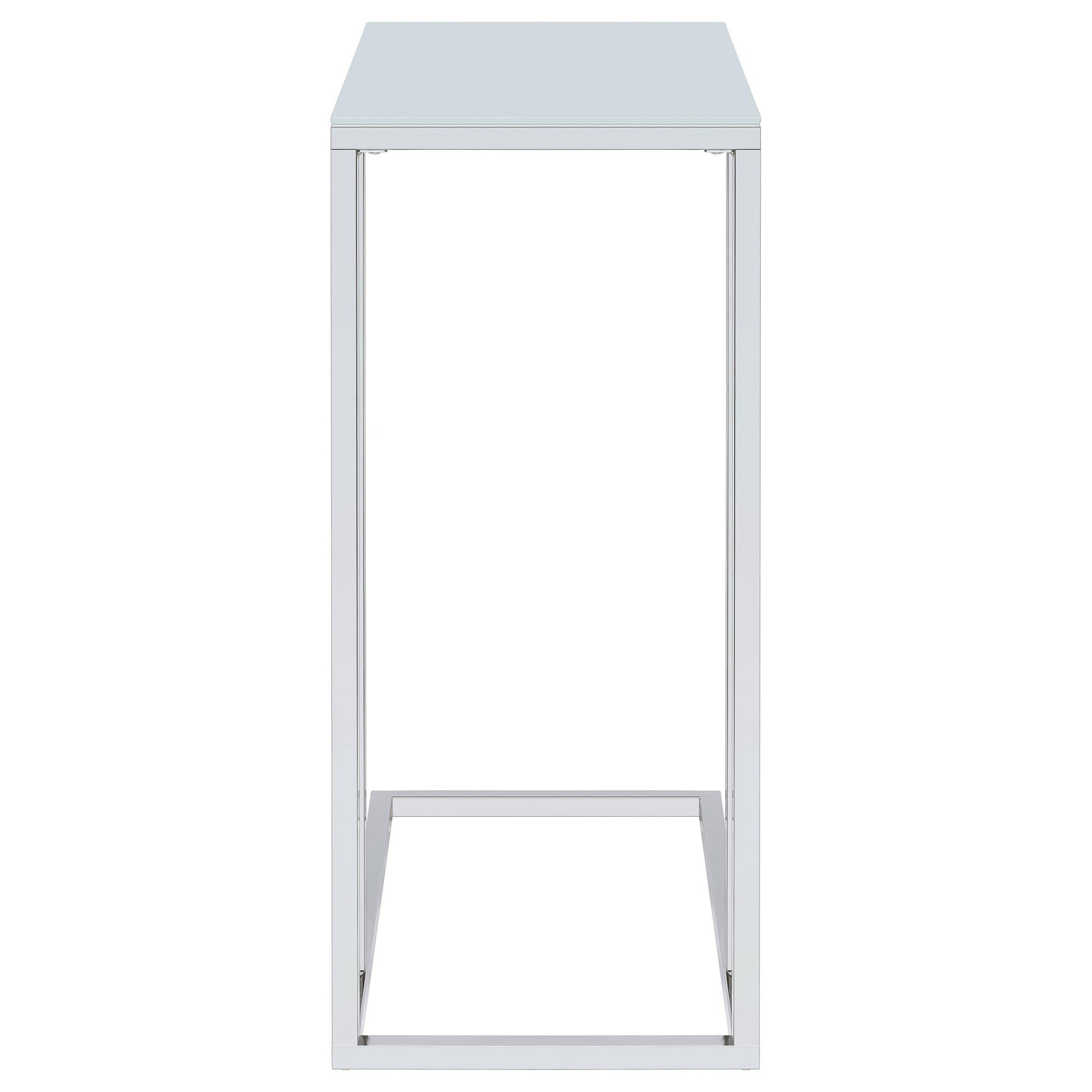  Coaster Furniture Stella 900250 White Glass Top C-Shaped Sofa Side Table - Chrome IMAGE 2