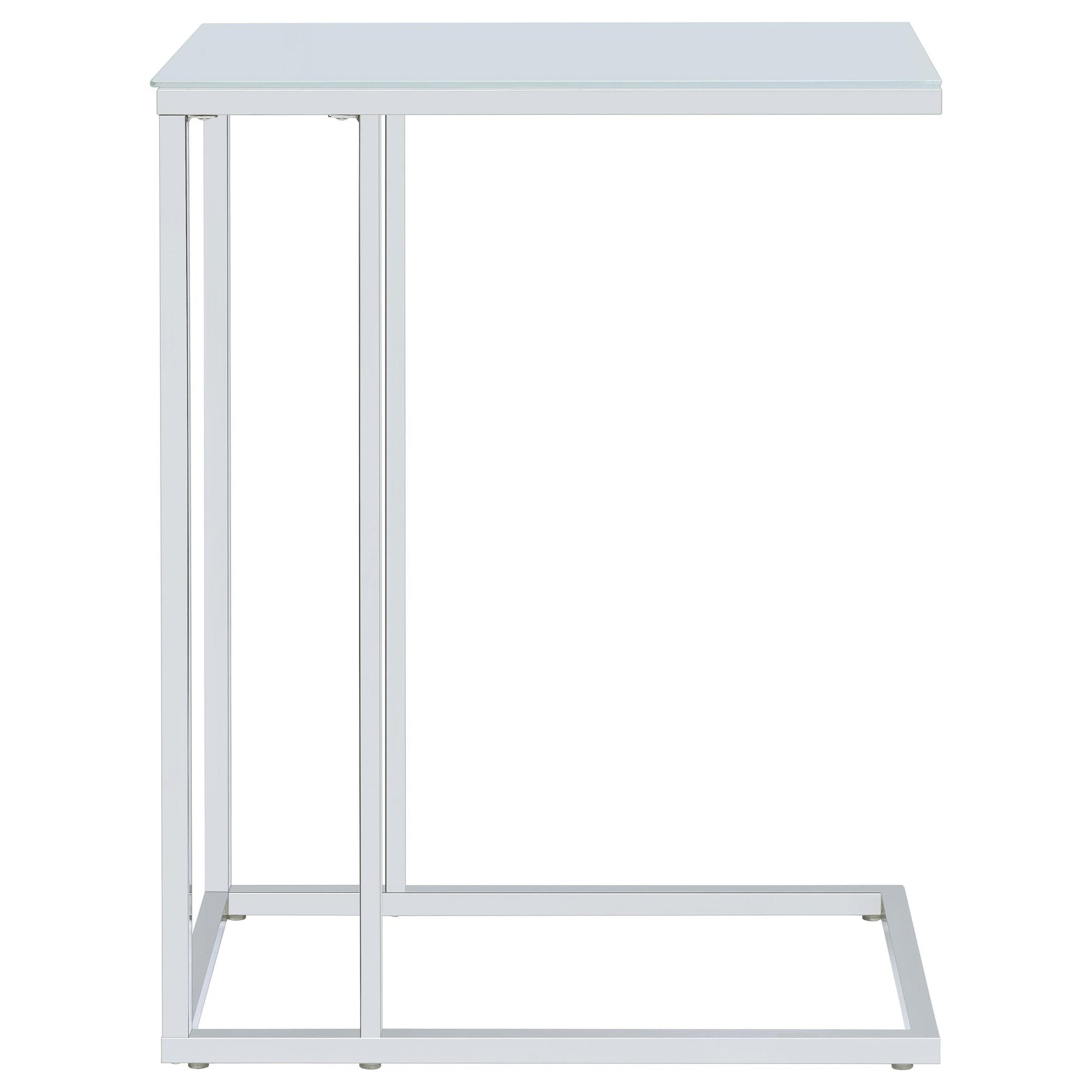  Coaster Furniture Stella 900250 White Glass Top C-Shaped Sofa Side Table - Chrome IMAGE 4