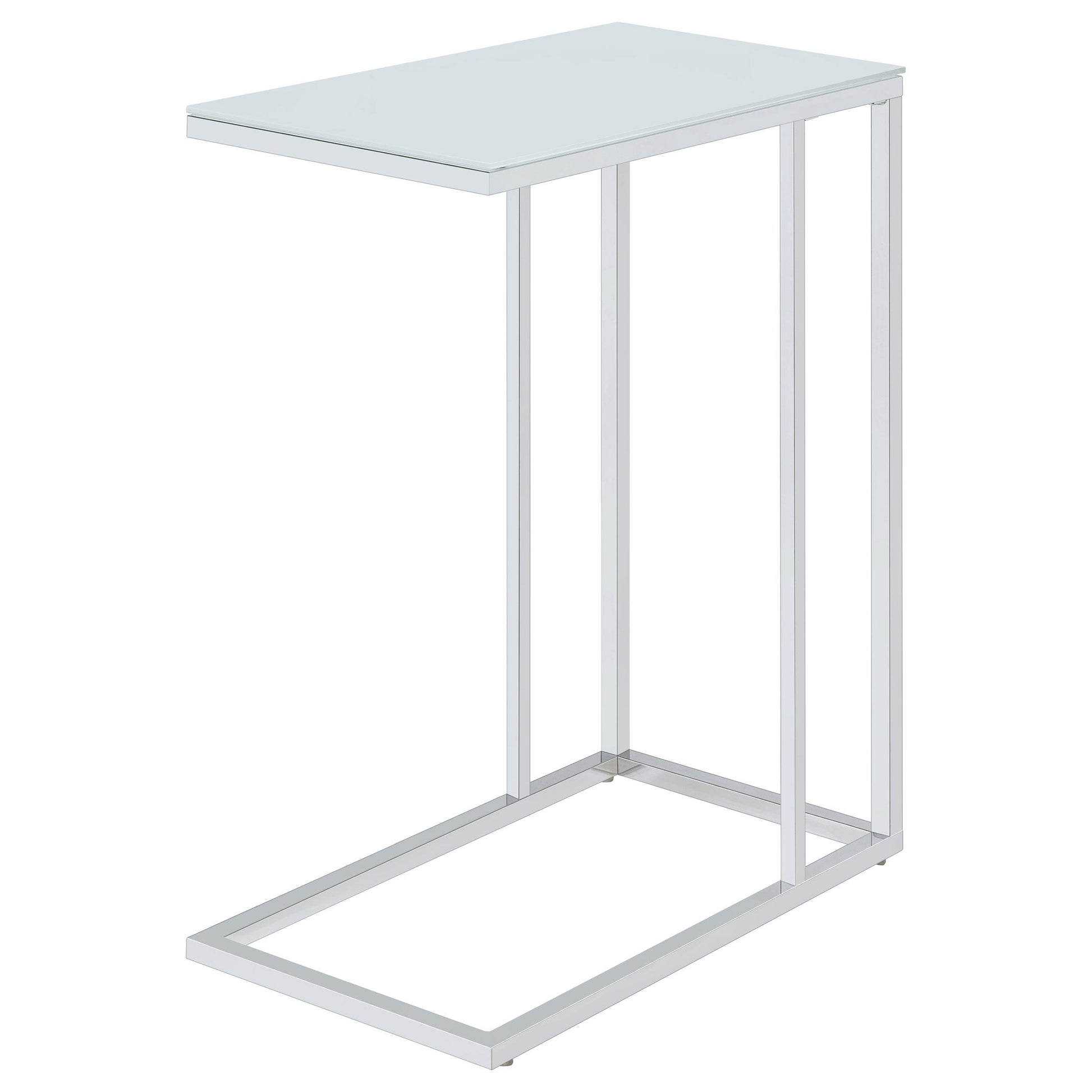  Coaster Furniture Stella 900250 White Glass Top C-Shaped Sofa Side Table - Chrome IMAGE 7