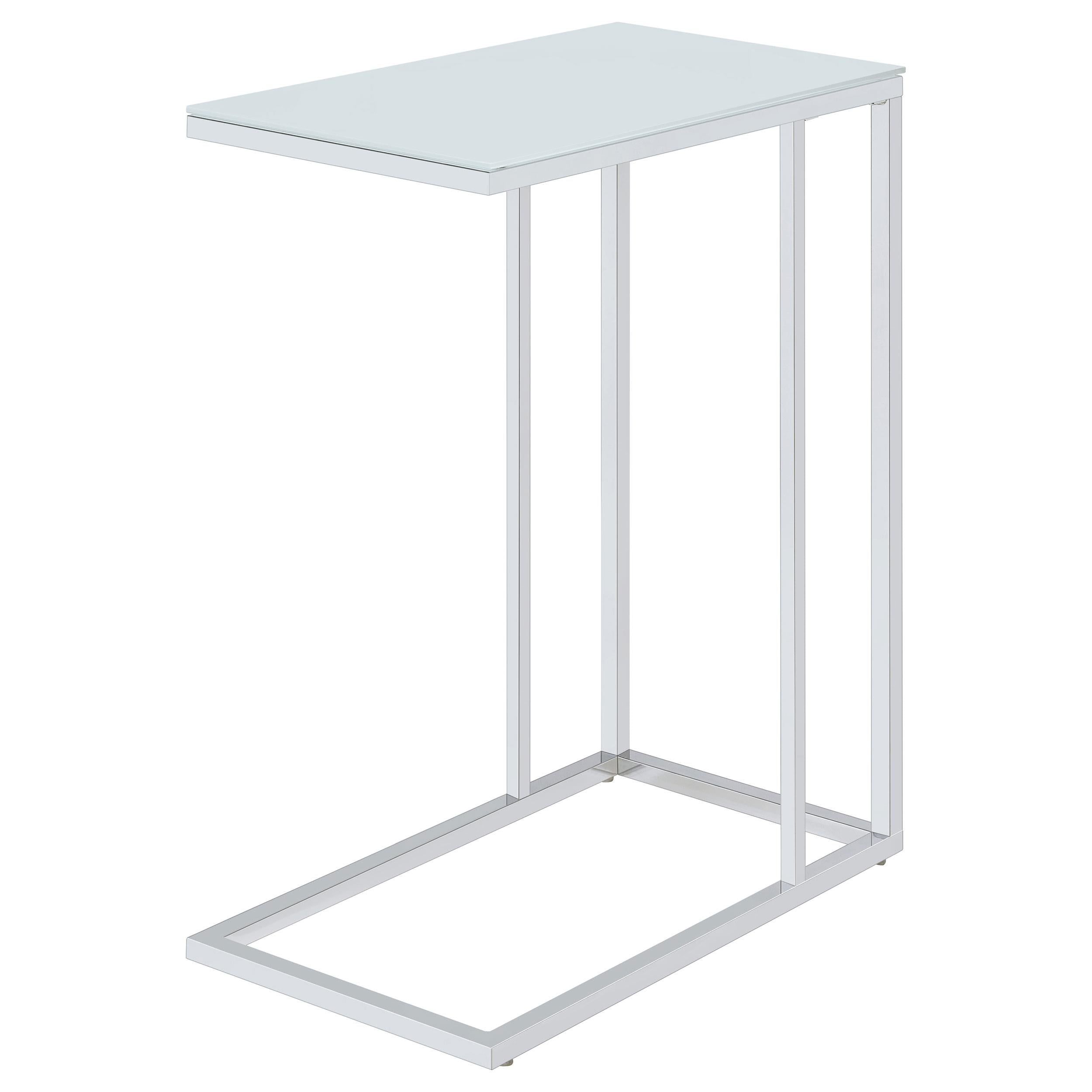  Coaster Furniture Stella 900250 White Glass Top C-Shaped Sofa Side Table - Chrome IMAGE 7