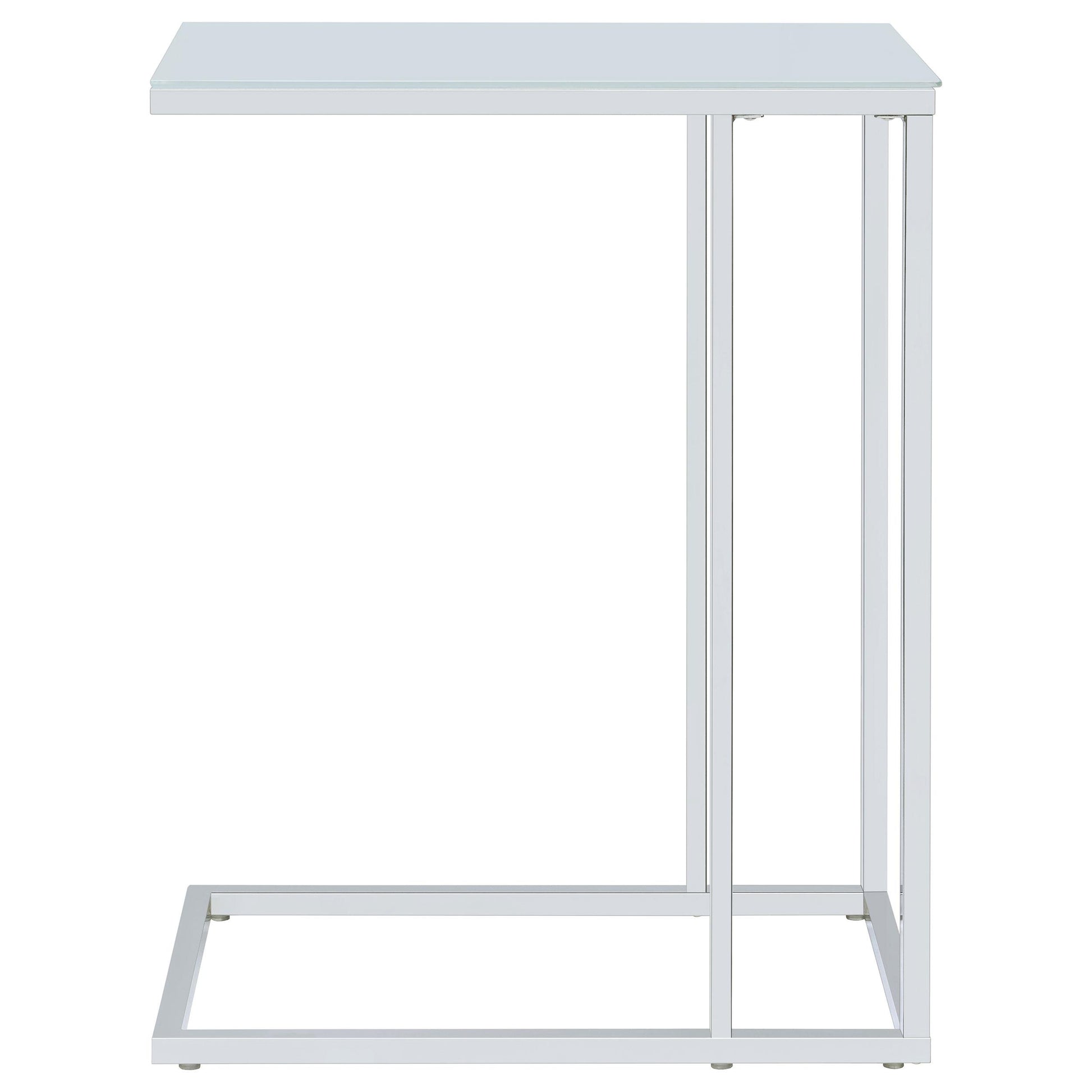  Coaster Furniture Stella 900250 White Glass Top C-Shaped Sofa Side Table - Chrome IMAGE 8