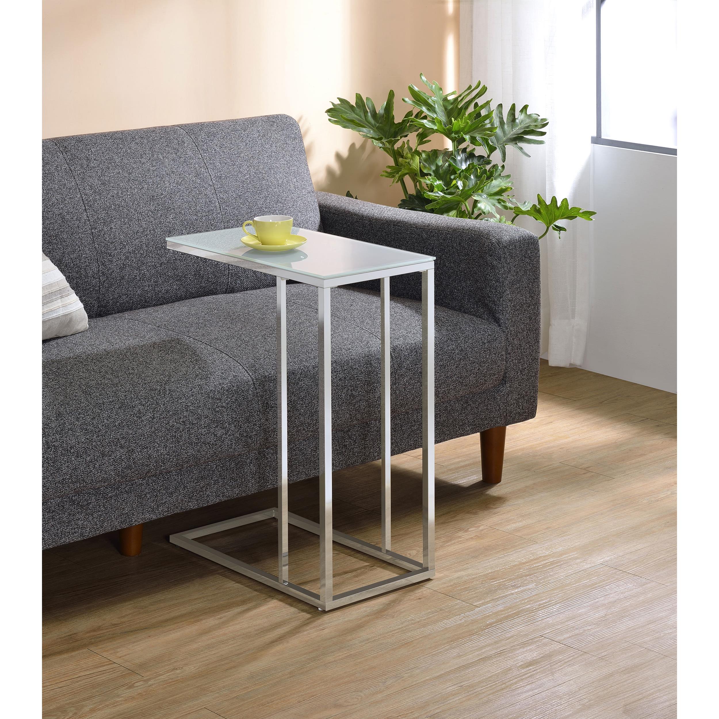  Coaster Furniture Stella 900250 White Glass Top C-Shaped Sofa Side Table - Chrome IMAGE 9