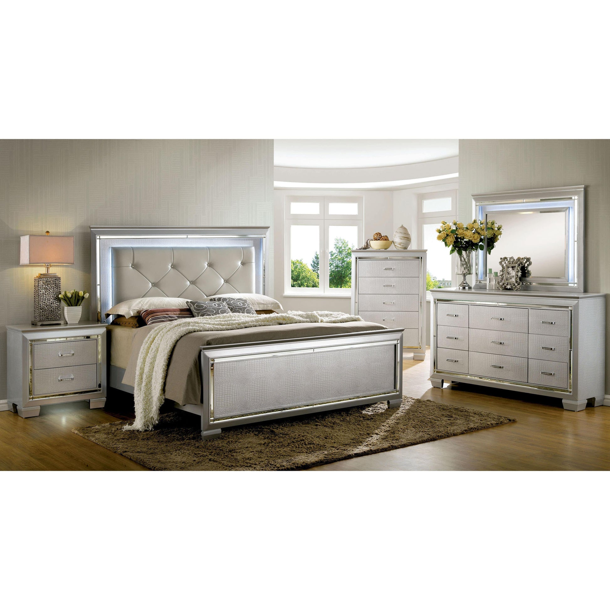  Furniture of America Bellanova CM7979SV 6 pc Queen Upholstered Panel Bedroom Set IMAGE 1