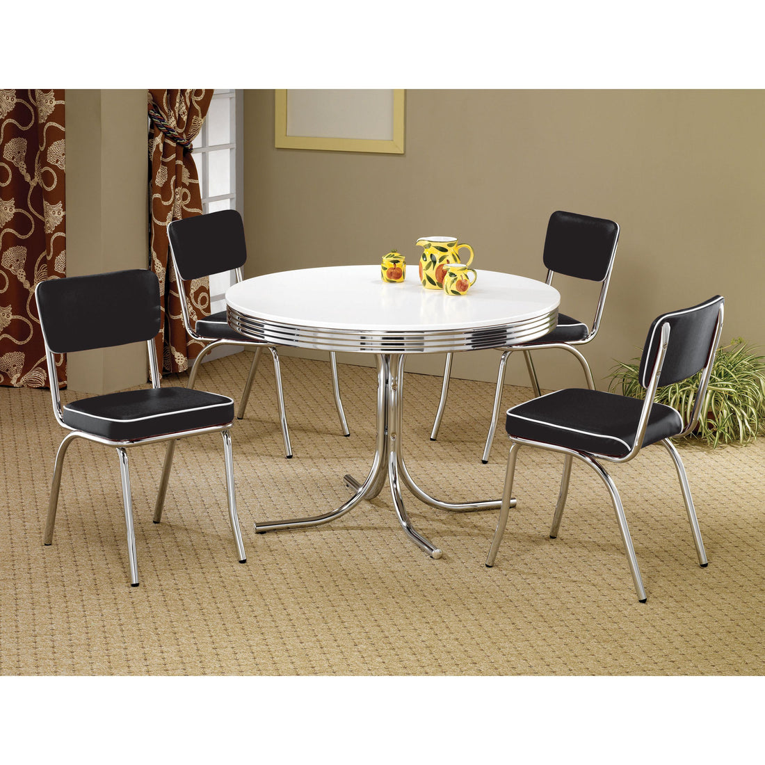  Coaster Furniture Retro 2388 Round 42-inch Wood Top Dining Table - White and Chrome IMAGE 1