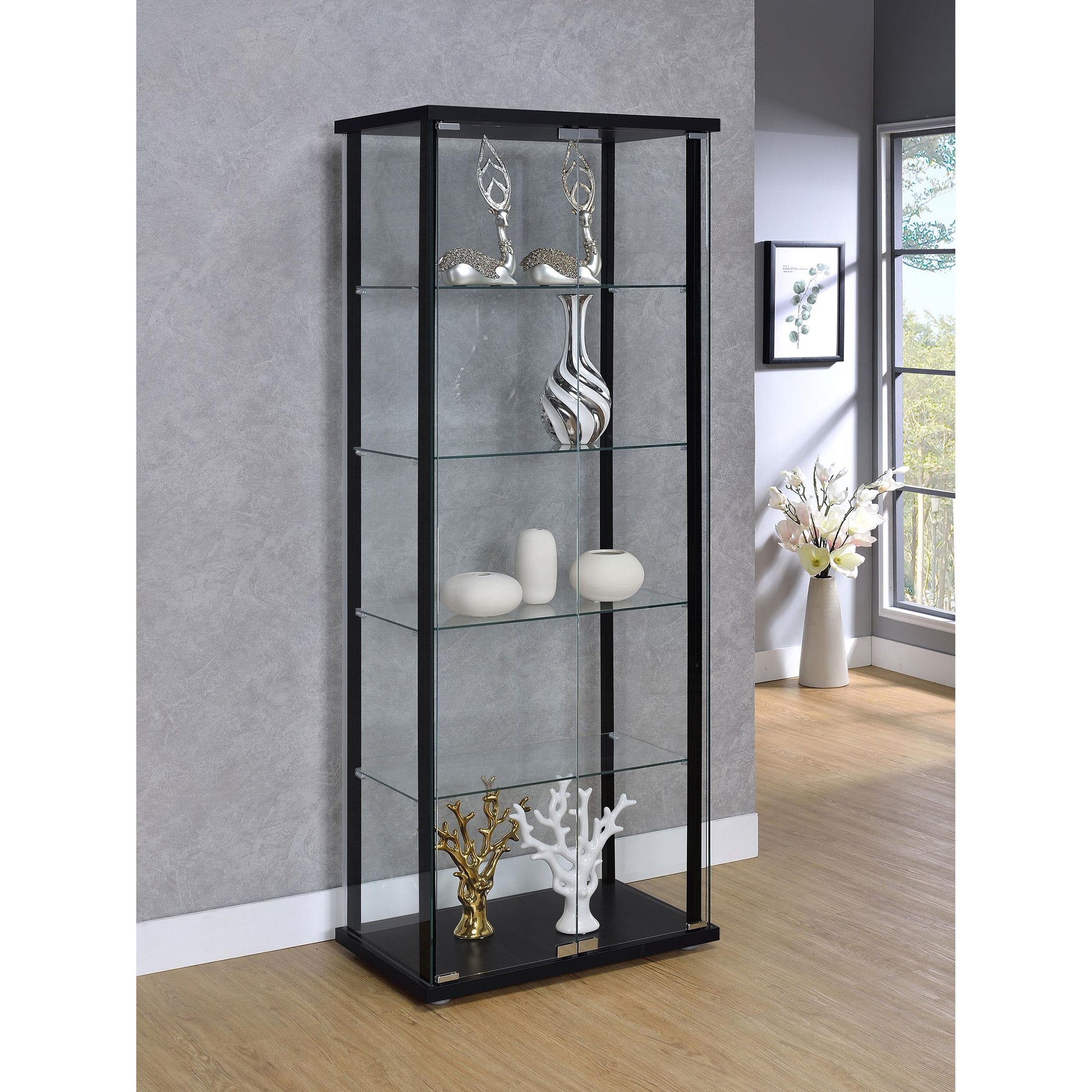  Coaster Furniture Delphinium 950170 5-shelf Clear Glass Curio Display Cabinet - Black IMAGE 7