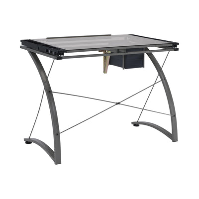  Coaster Furniture Melo 800986 41-inch Glass Top Drafting Table with Storage - Silver IMAGE 1