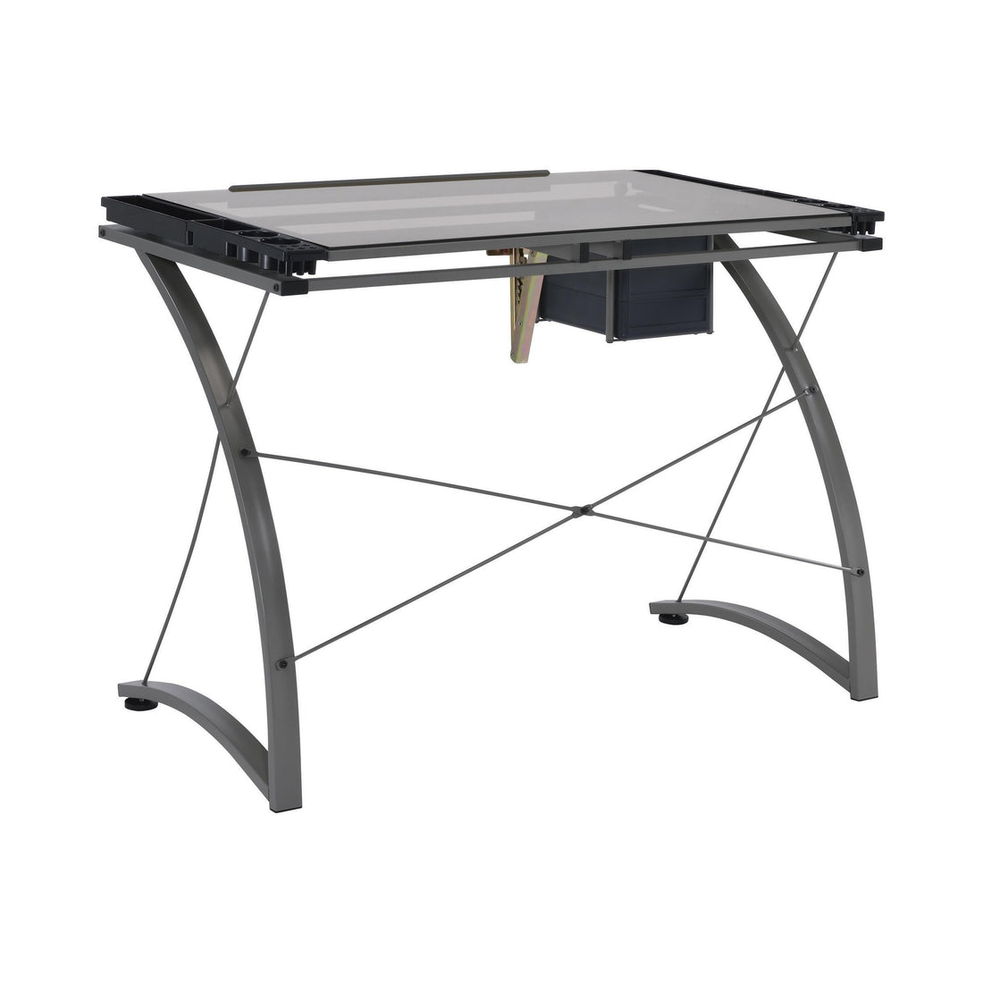  Coaster Furniture Melo 800986 41-inch Glass Top Drafting Table with Storage - Silver IMAGE 1