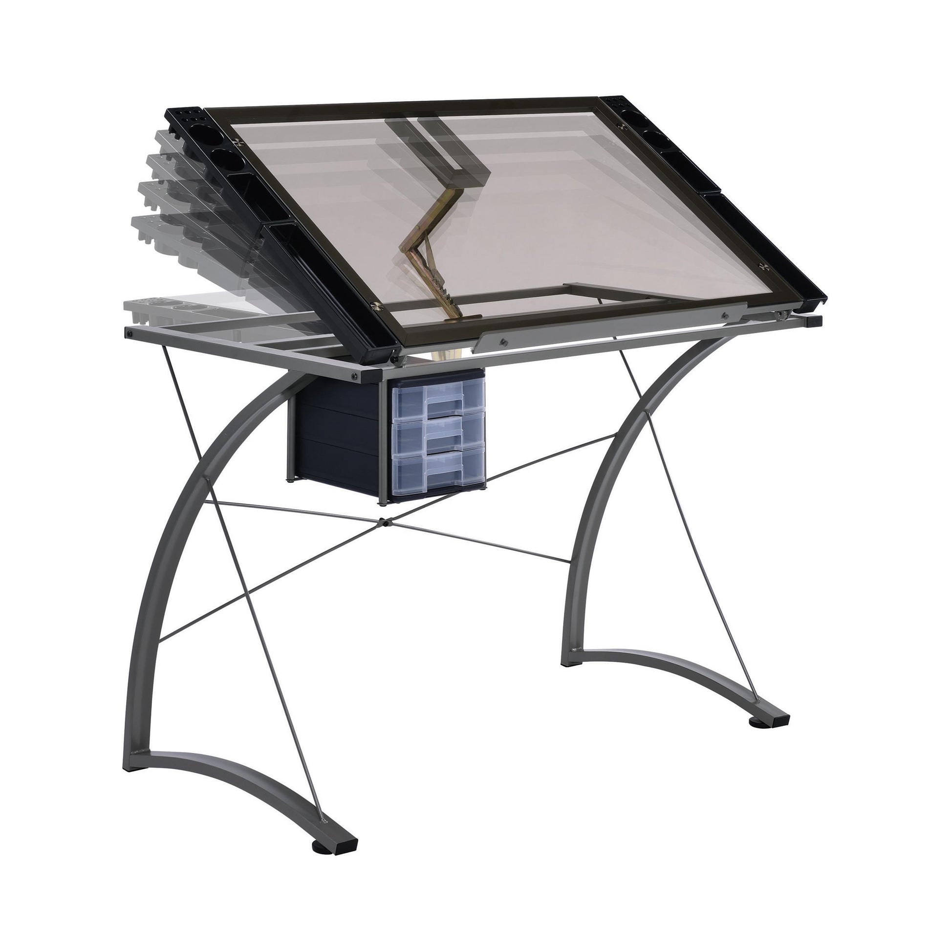  Coaster Furniture Melo 800986 41-inch Glass Top Drafting Table with Storage - Silver IMAGE 6