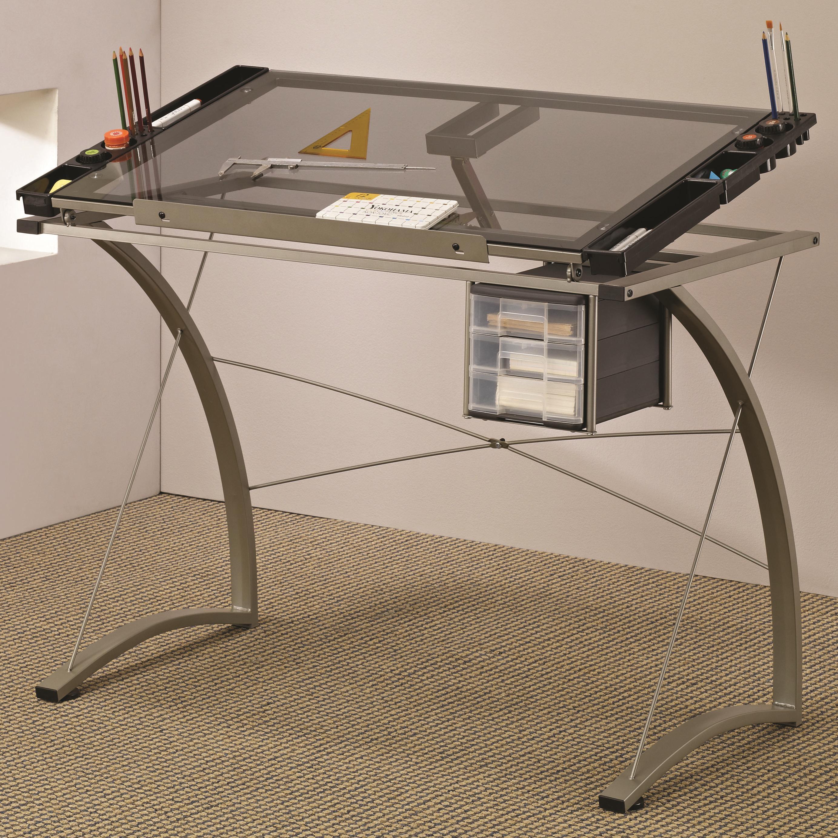  Coaster Furniture Melo 800986 41-inch Glass Top Drafting Table with Storage - Silver IMAGE 8