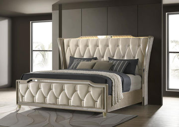 Coaster Lorient Ivory and Camel Upholstered Bed