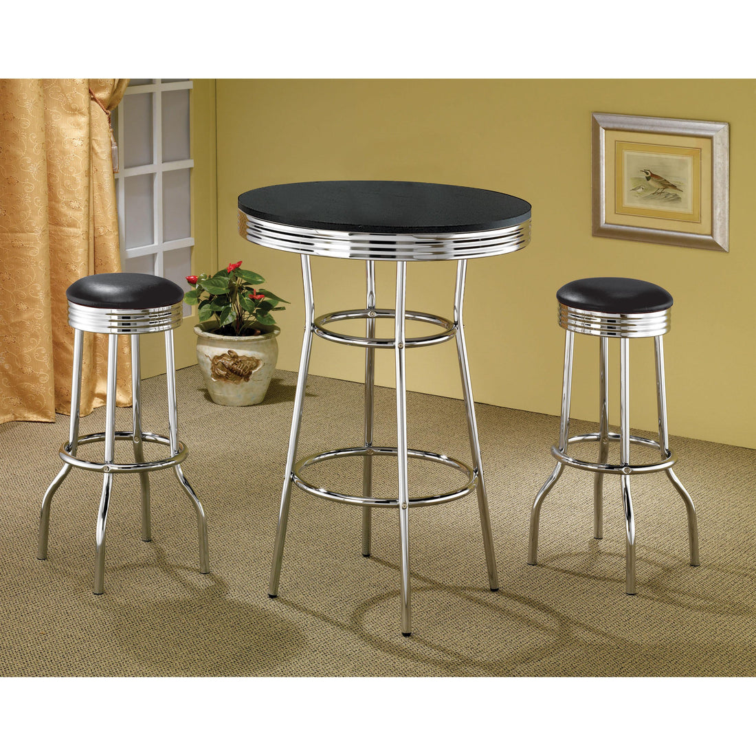  Coaster Furniture Retro 2405 Round 30-inch 1950's Bistro Pub Height Bar Table - Black IMAGE 1