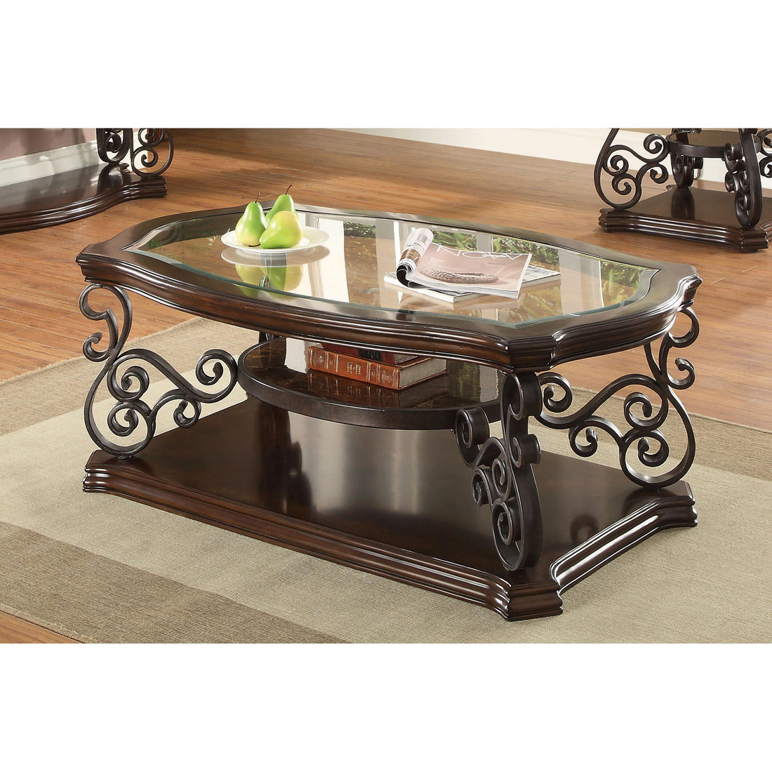  Coaster Furniture Laney 702448 1-shelf Glass Top Rectangular Coffee Table - Deep Merlot IMAGE 1