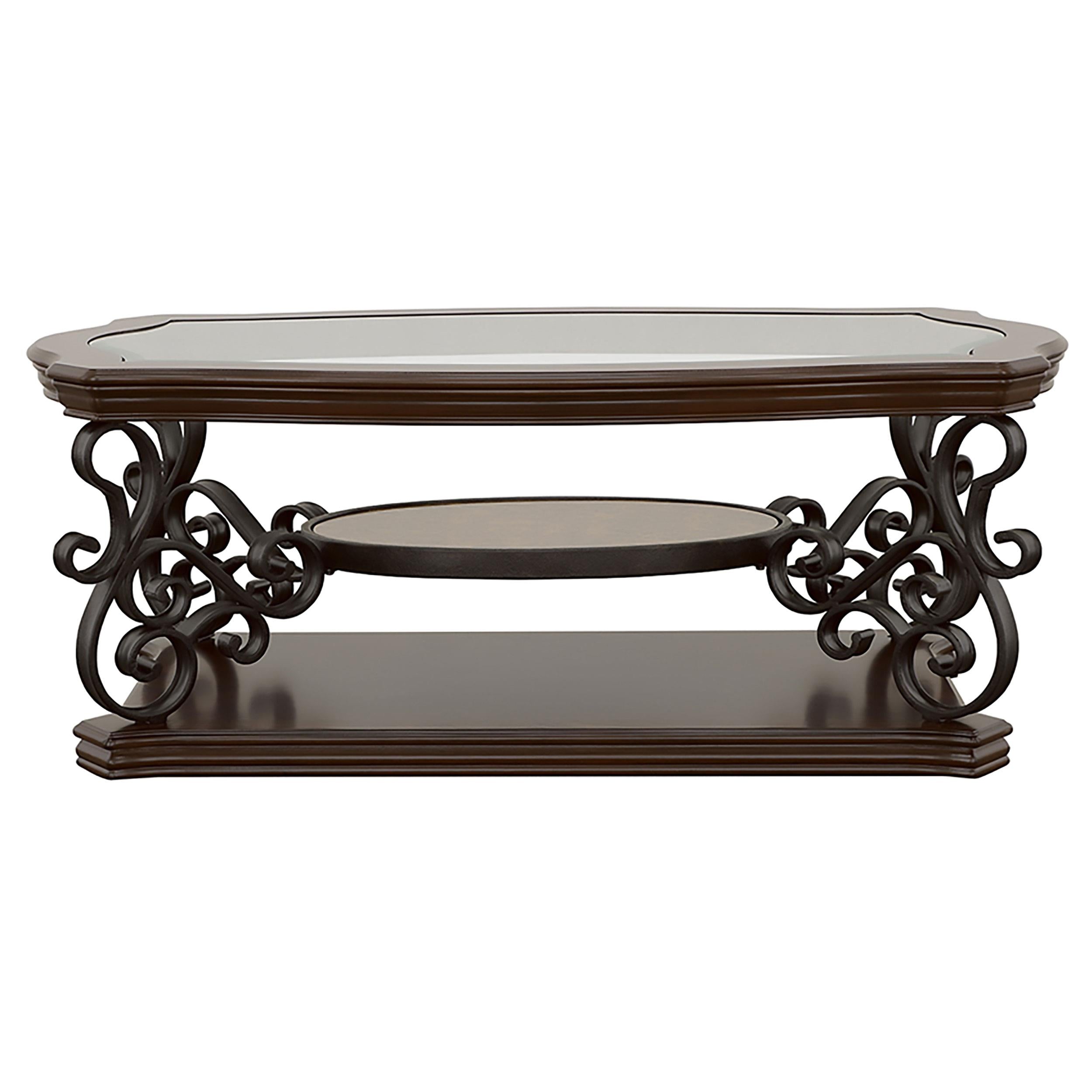  Coaster Furniture Laney 702448 1-shelf Glass Top Rectangular Coffee Table - Deep Merlot IMAGE 3