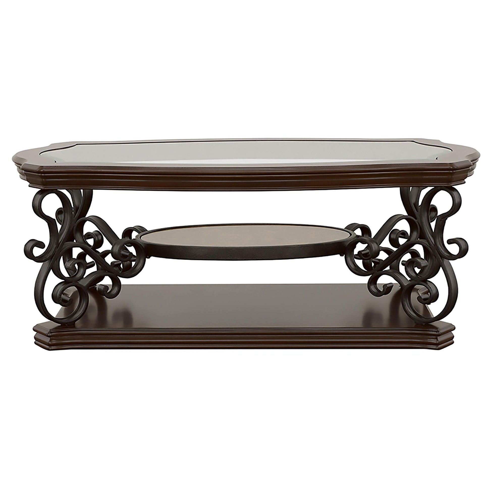  Coaster Furniture Laney 702448 1-shelf Glass Top Rectangular Coffee Table - Deep Merlot IMAGE 6