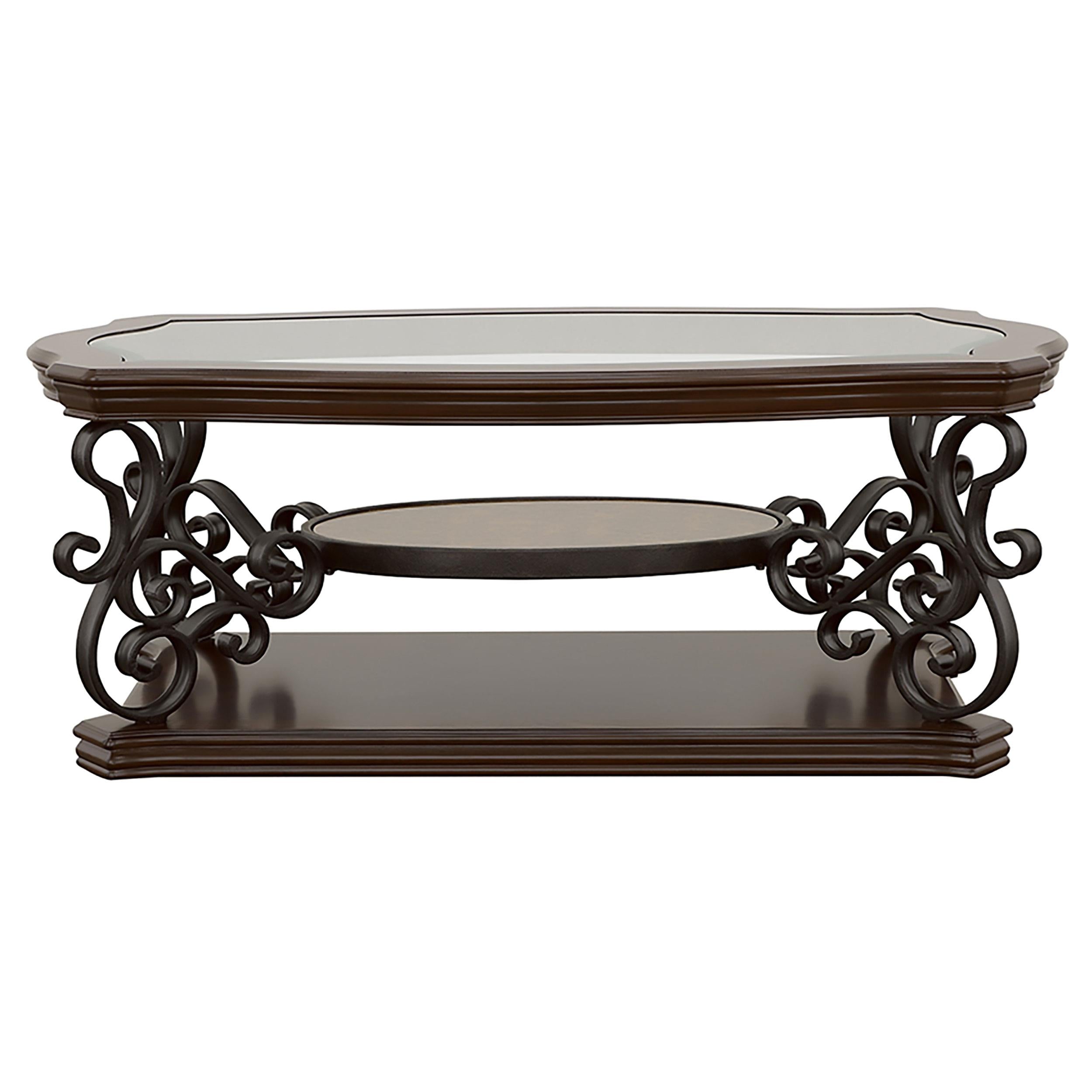  Coaster Furniture Laney 702448 1-shelf Glass Top Rectangular Coffee Table - Deep Merlot IMAGE 6