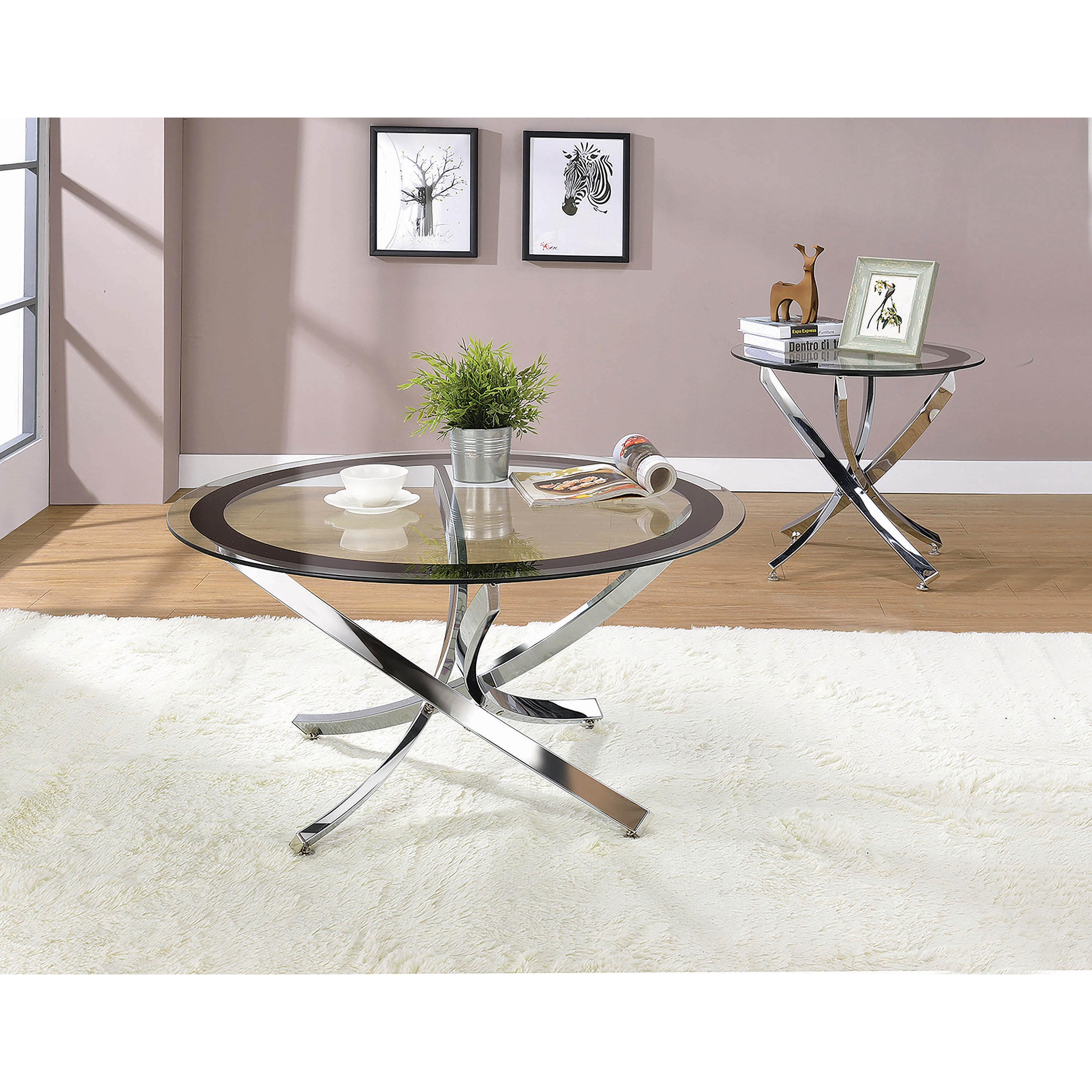  Coaster Furniture Brooke 702587 Round Glass Top Side End Table Metal Base - Chrome IMAGE 3