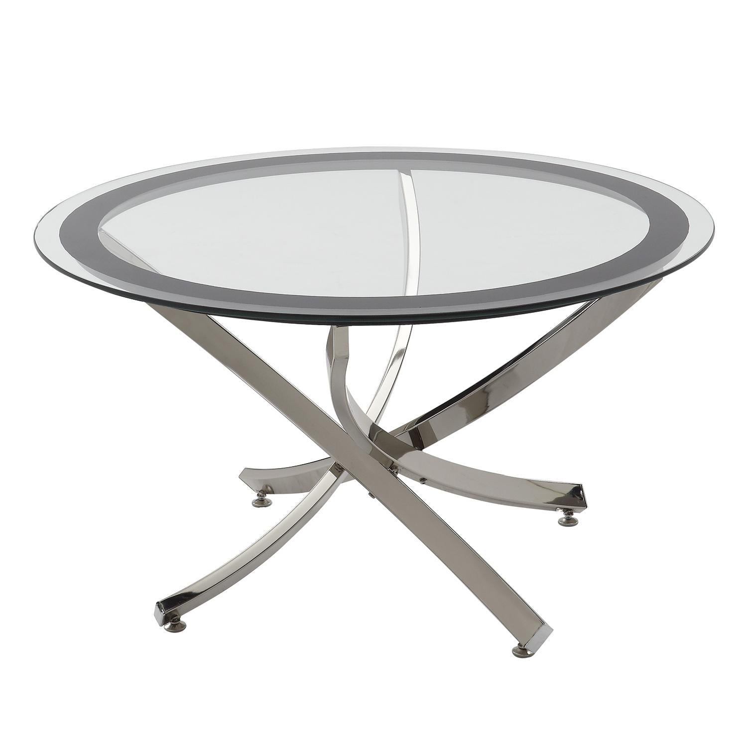  Coaster Furniture Brooke 702588 Round Glass Top Coffee Table Metal Base - Chrome IMAGE 1
