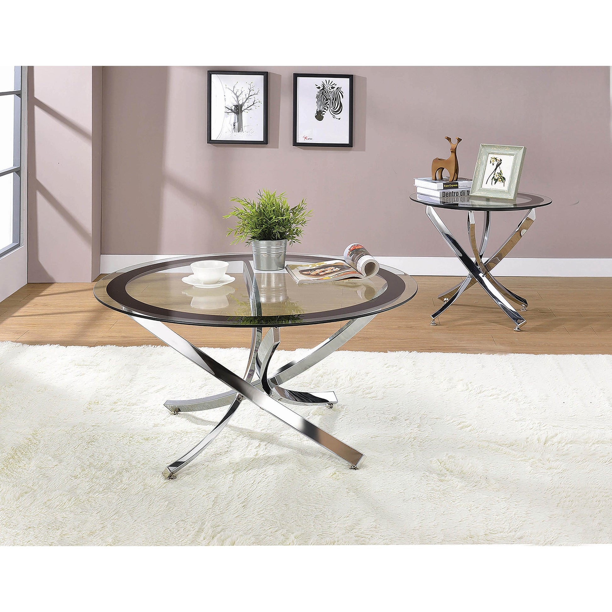  Coaster Furniture Brooke 702588 Round Glass Top Coffee Table Metal Base - Chrome IMAGE 3