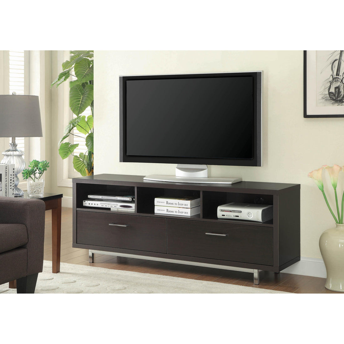  Coaster Furniture Casey 701973 2-Drawer Engineered Wood 60" TV Stand - Cappuccino IMAGE 1