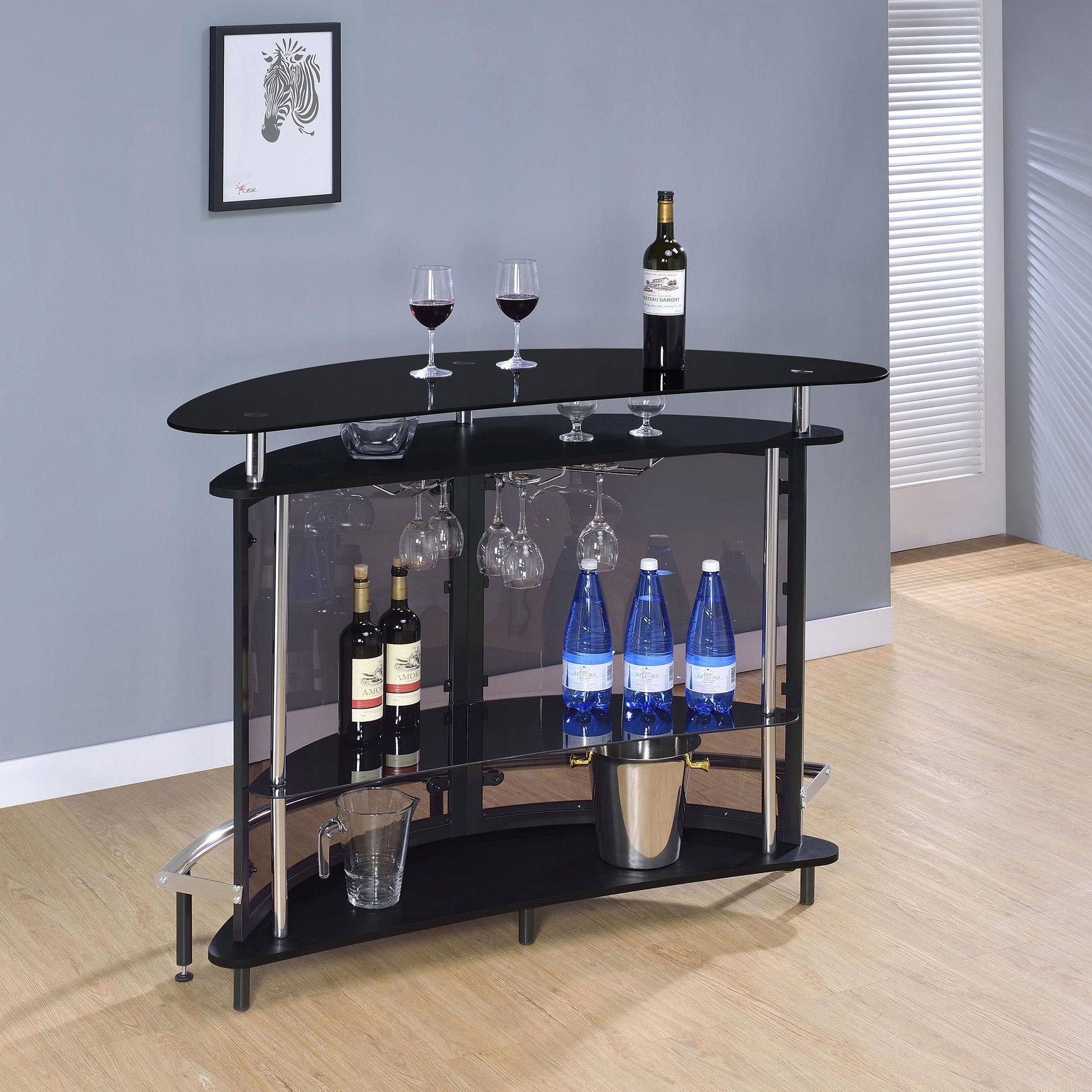  Coaster Furniture Amarillo 101065 Freestanding Glass Top Home Bar Wine Cabinet - Black IMAGE 10