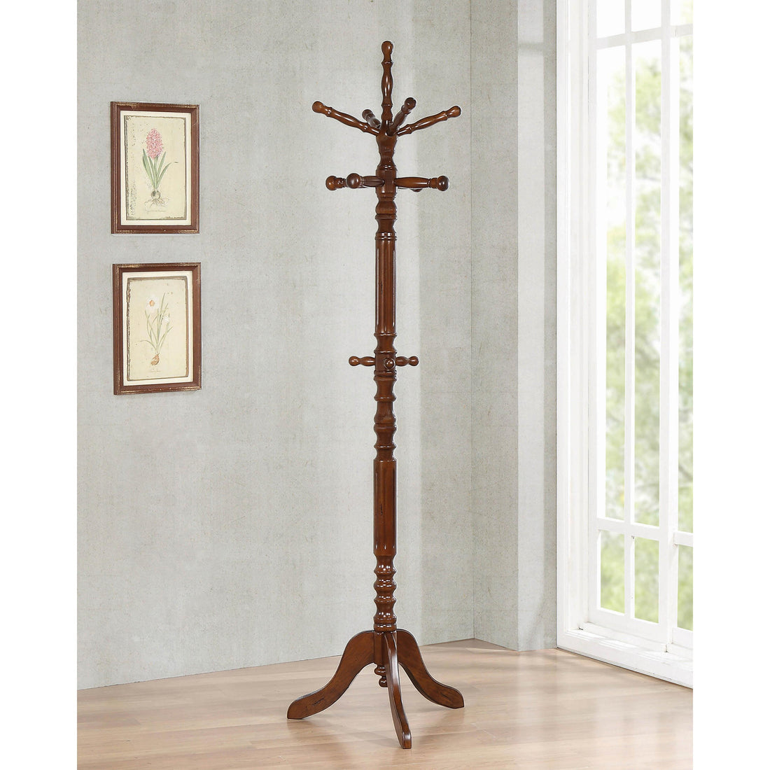  Coaster Furniture Achelle 900769 11 Hook Freestanding Coat Rack Hat Hanger - Tobacco IMAGE 1
