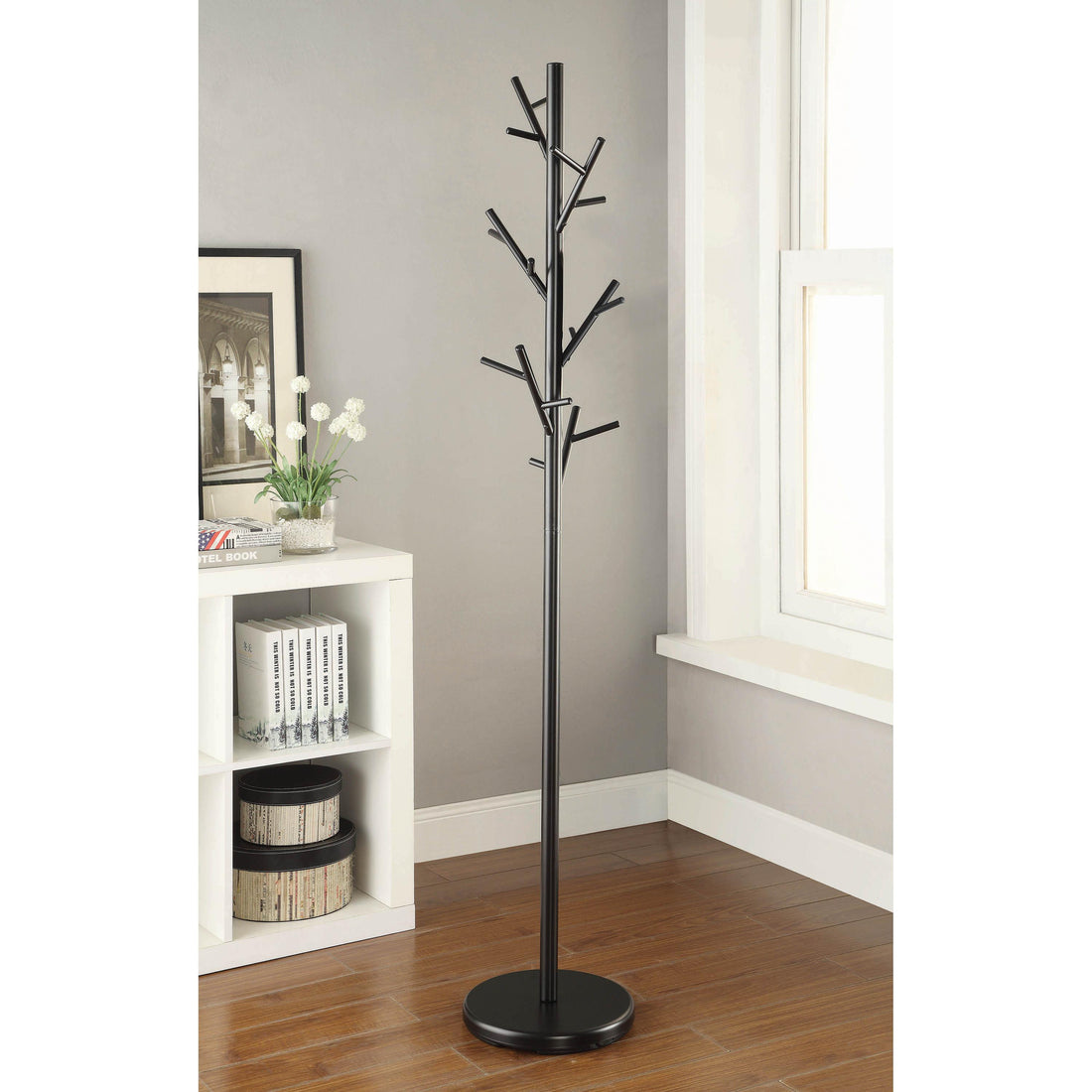  Coaster Furniture Clover 900897 18 Hook Freestanding Metal Coat Rack Hat Hanger - Black IMAGE 1