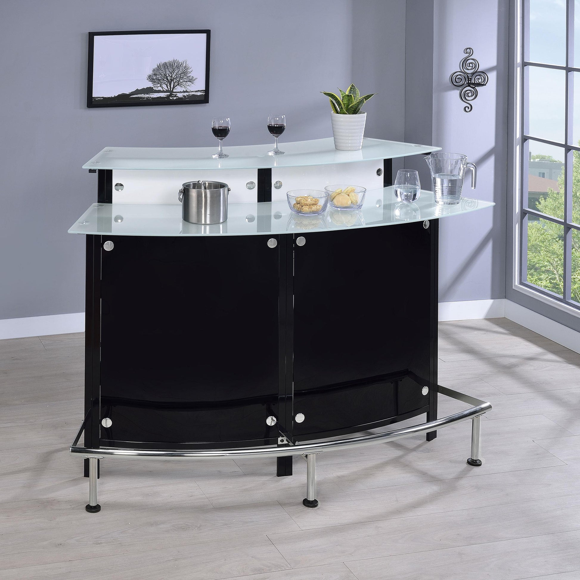  Coaster Furniture Keystone 100139 Curved Glass Top Home Bar Wine Cabinet - Black IMAGE 7