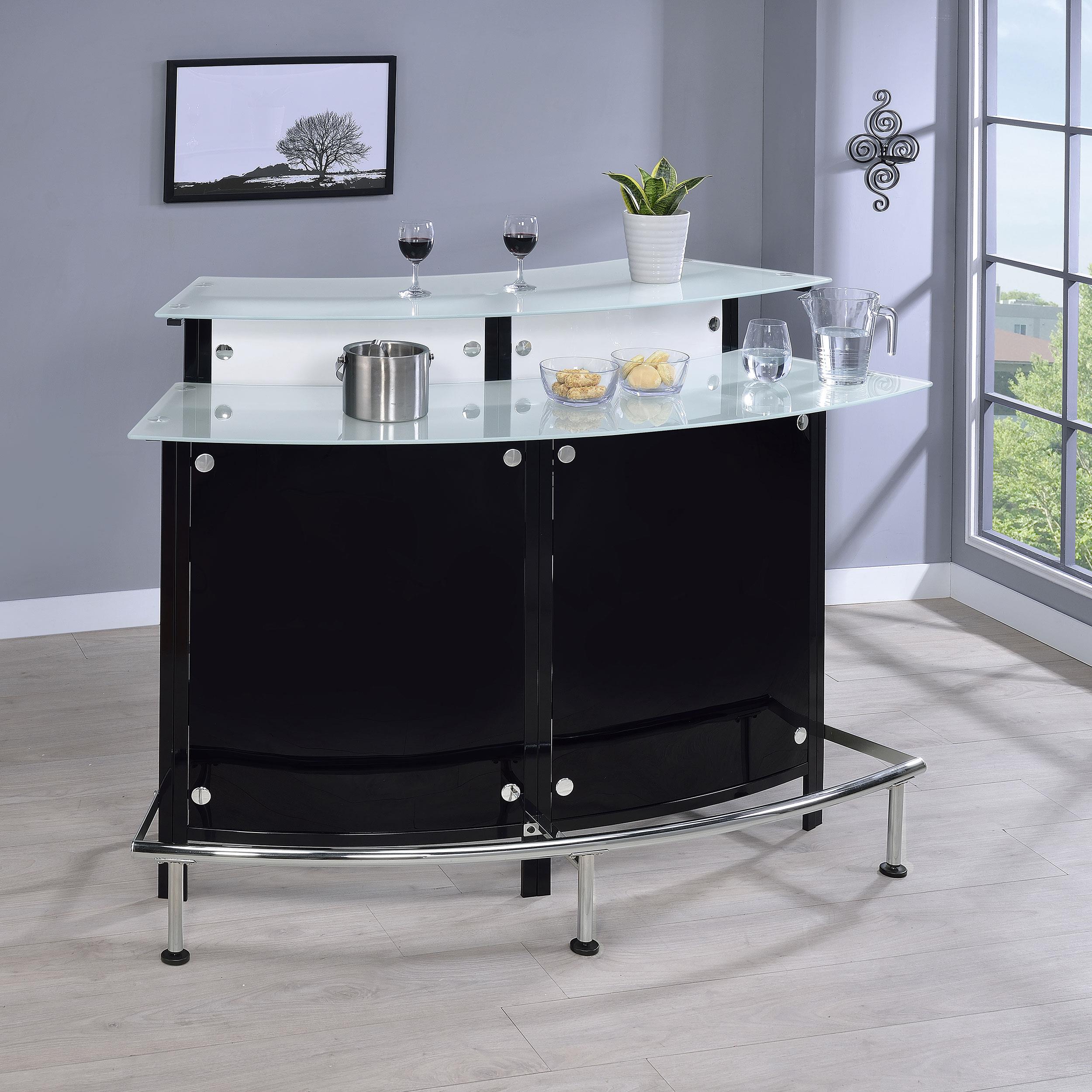  Coaster Furniture Keystone 100139 Curved Glass Top Home Bar Wine Cabinet - Black IMAGE 7