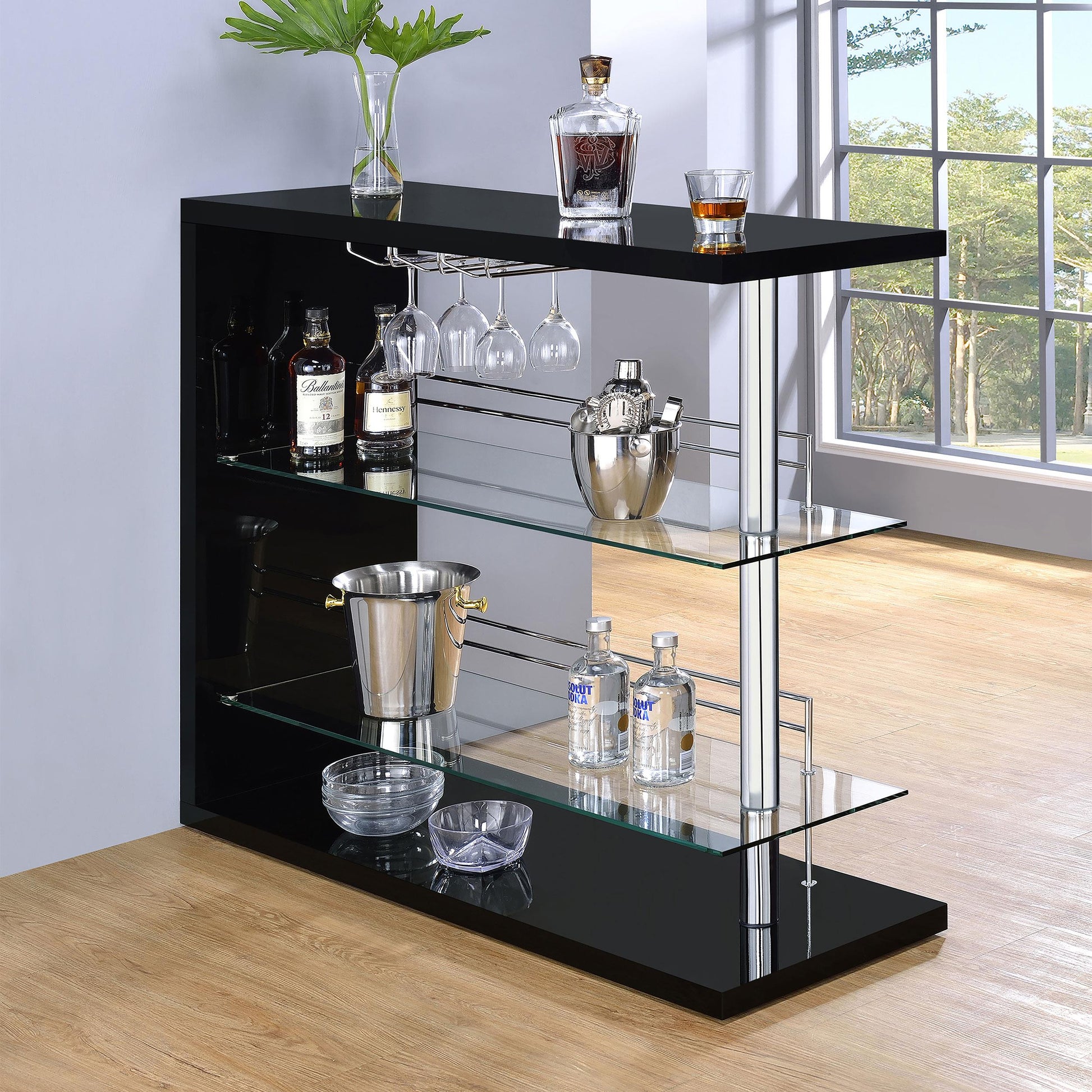  Coaster Furniture Prescott 100165 Rectangular Home Wine Table - Black High Gloss IMAGE 6