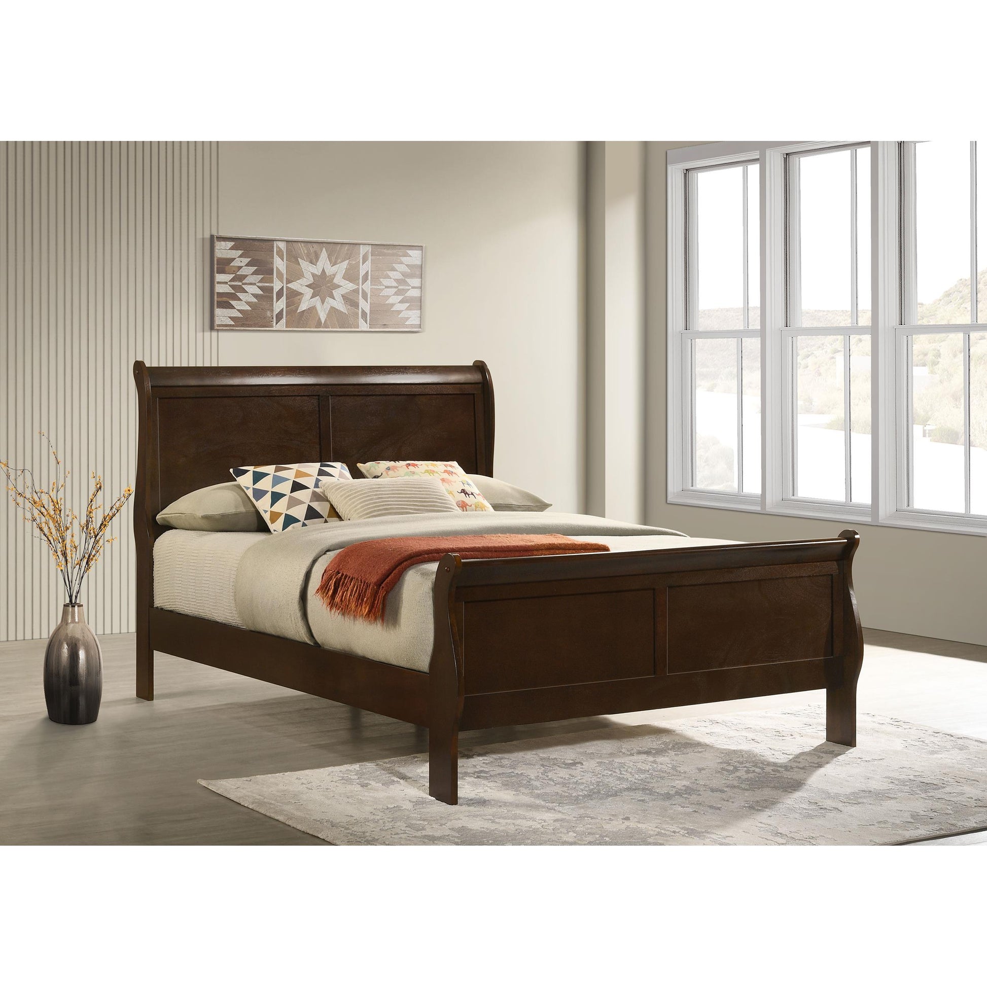  Size_Full  -- Louis Philippe 202411F Wood Full Sleigh Bed - Cappuccino IMAGE 6