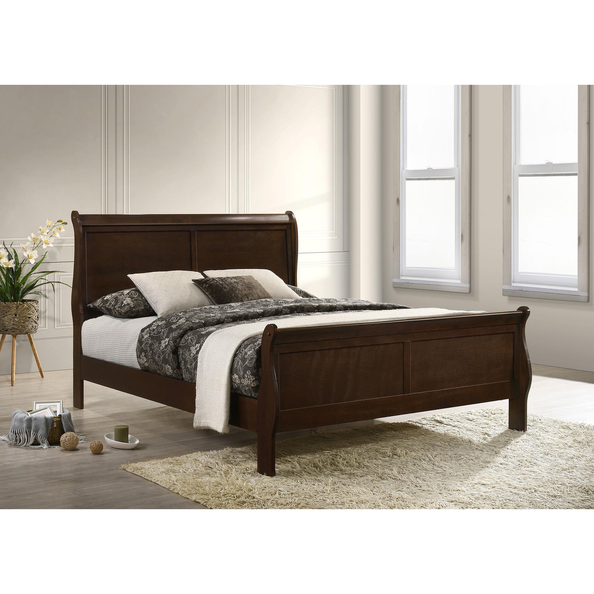  Size_Queen  -- Louis Philippe 202411Q Wood Queen Sleigh Bed - Cappuccino IMAGE 6