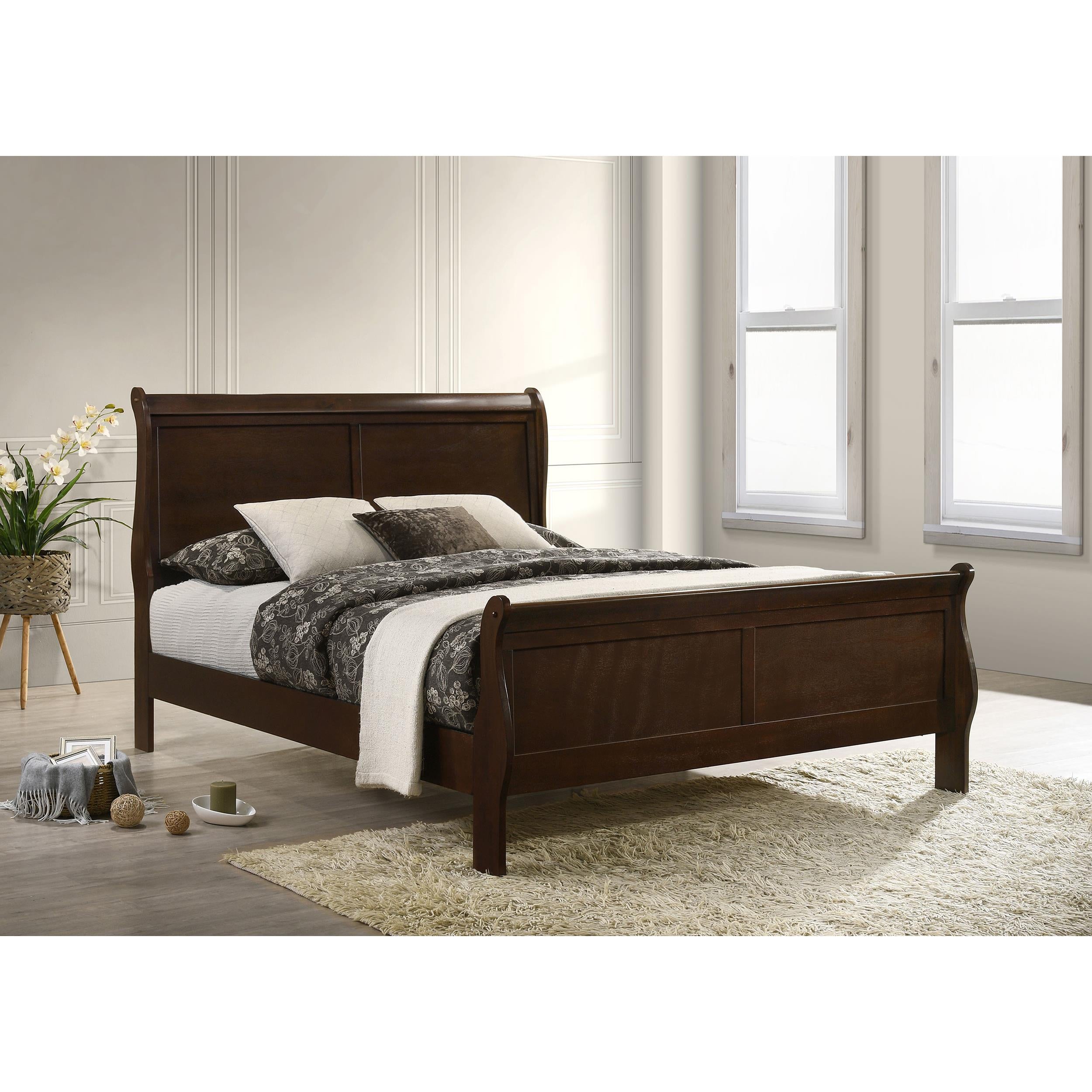  Size_Queen  -- Louis Philippe 202411Q Wood Queen Sleigh Bed - Cappuccino IMAGE 6