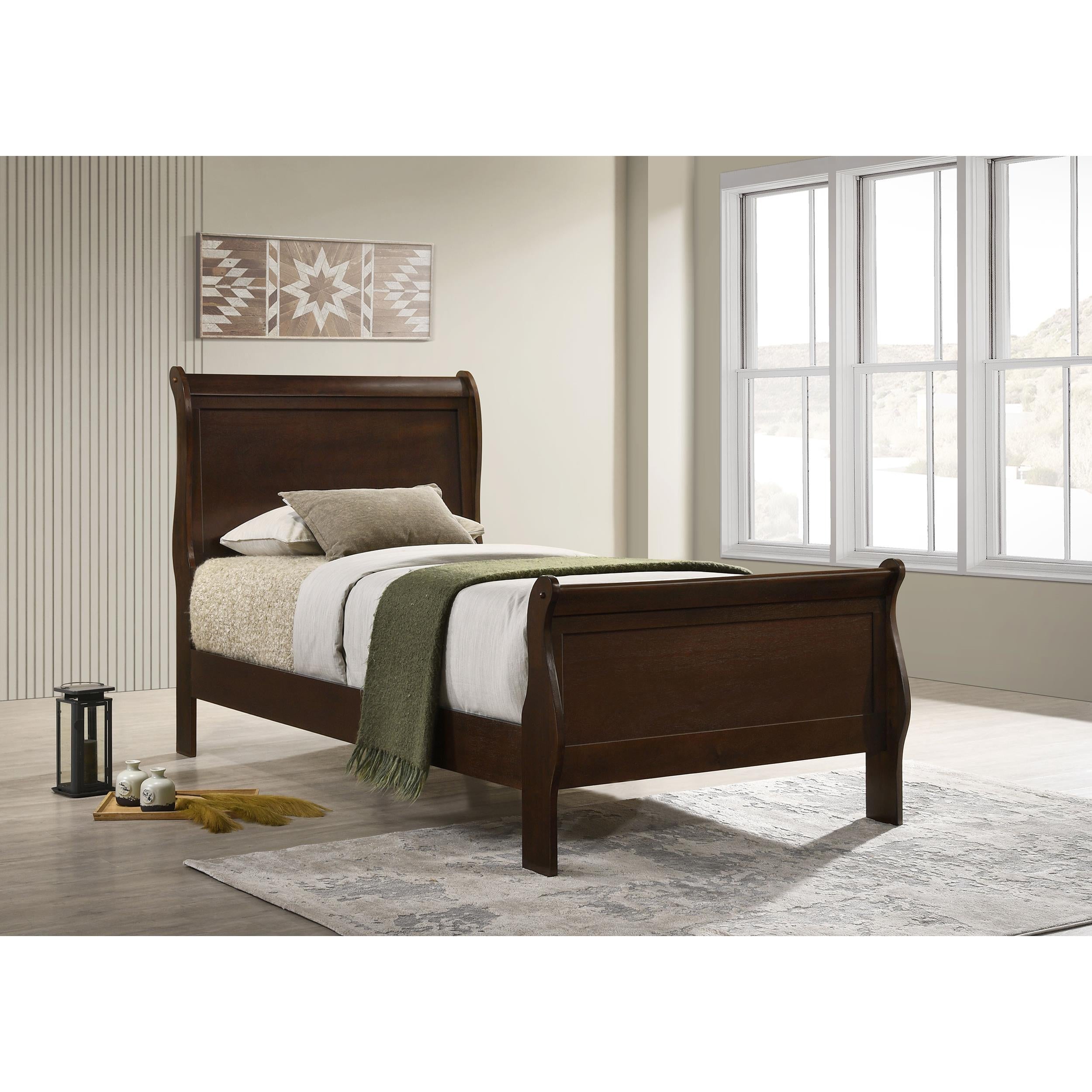  Size_Twin  -- Louis Philippe 202411T Wood Twin Sleigh Bed - Cappuccino IMAGE 6