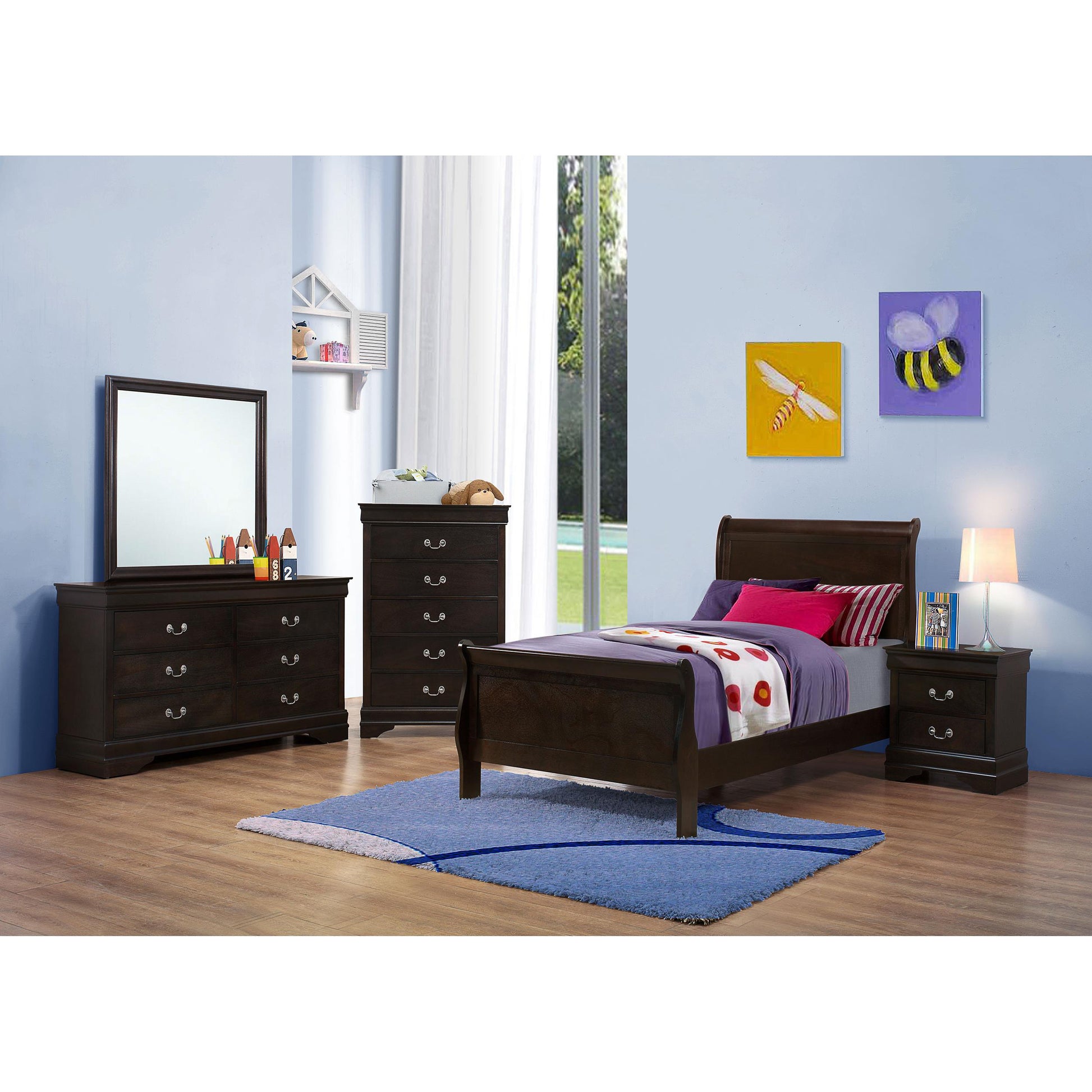  Size_Twin  -- Louis Philippe 202411T Wood Twin Sleigh Bed - Cappuccino IMAGE 7