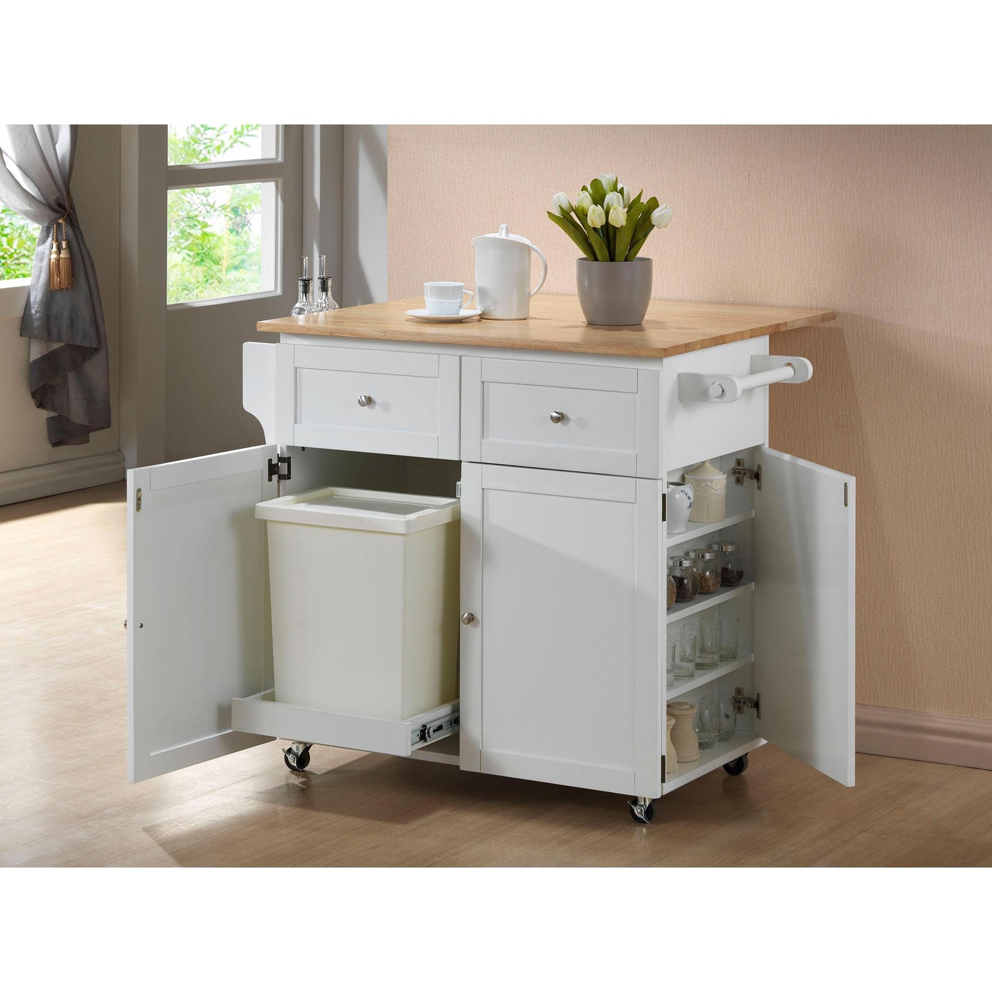  Coaster Furniture Jalen 900558 3-door Mobile Kitchen Cart - Natural Brown and White IMAGE 3