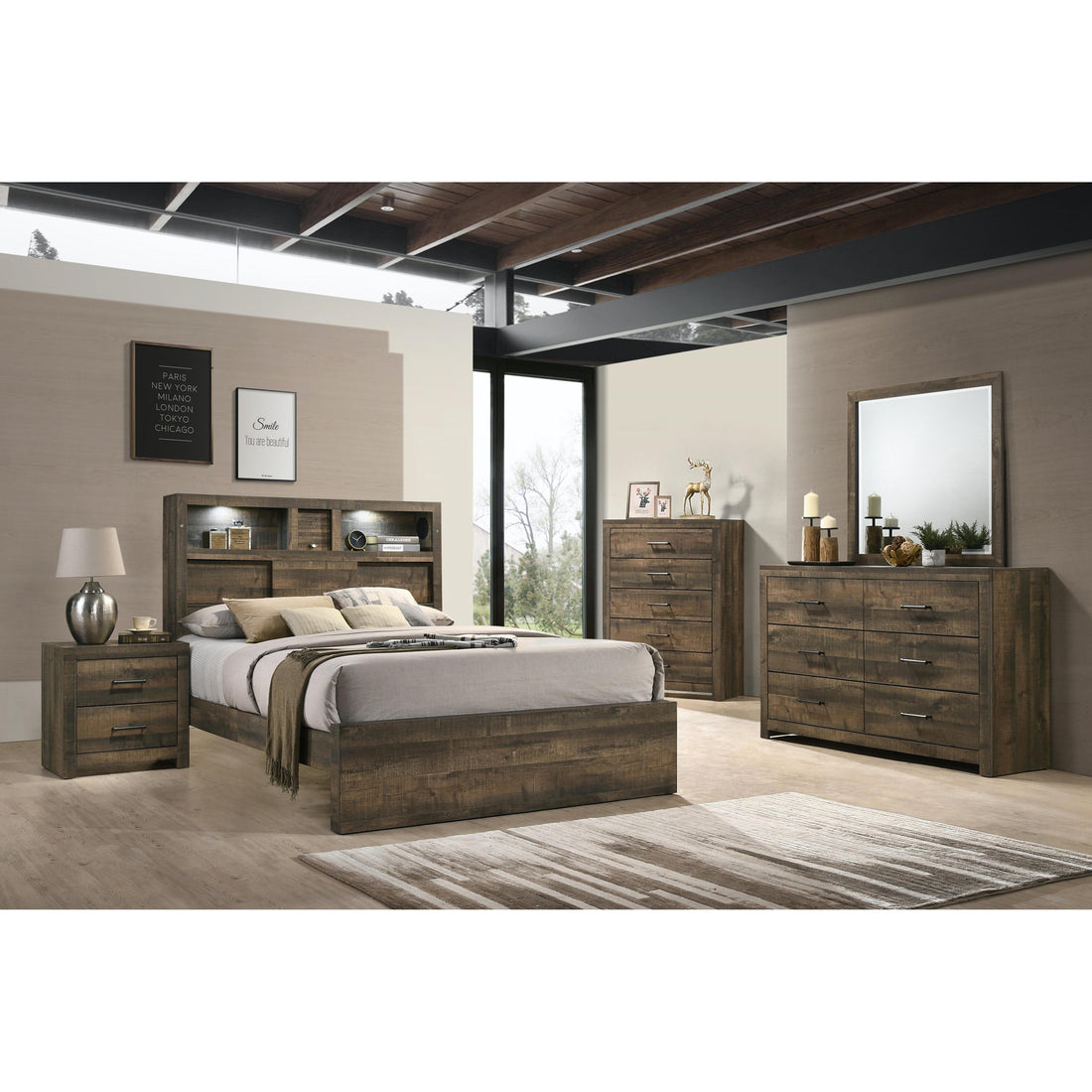  Elements International Bailey BY500 6 pc Queen Bookcase Bedroom Set IMAGE 1
